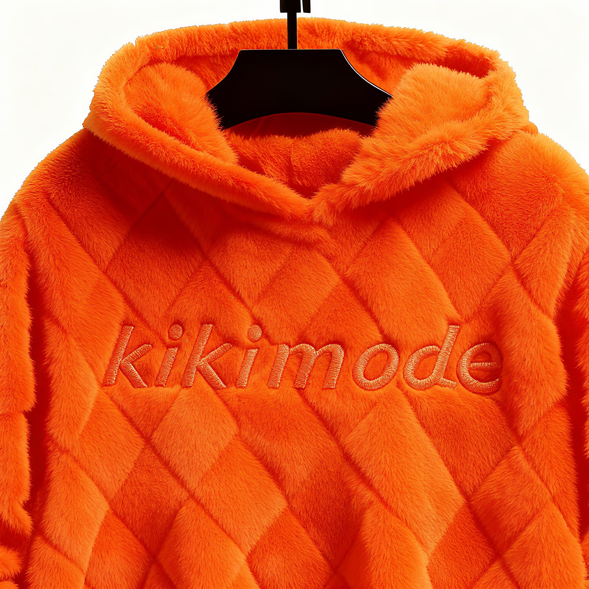 100% Polyester Orange Fuzzy Quilted Hoodie: Vibrant Style & Cloud-Like Comfort