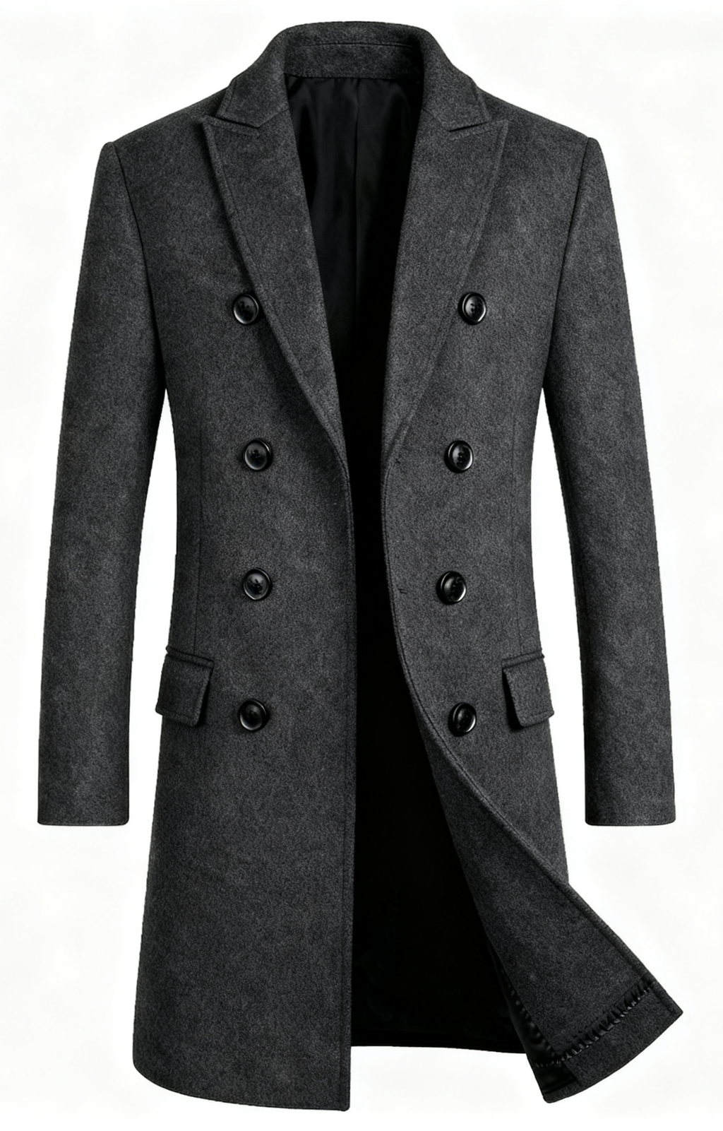 Charcoal Gray Wool-Blend Trench Coat: Timeless Sophistication & Season-Defying Versatility