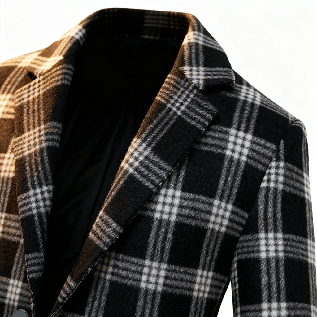 Black & White Plaid Wool-Blend Trench Coat: Retro-Chic Style & Timeless Versatility