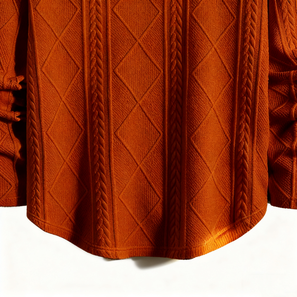 Men's Textured Knit Sweater - Rust Orange Crew Neck Pullover for Elevated Casual & Seasonal Styling