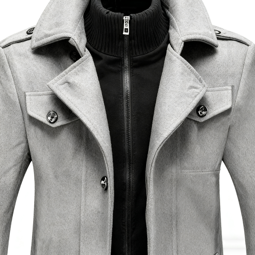 Men's Classic Two-Piece Trench Coat - Timeless Gray Overcoat for Business, Formal & Casual Occasions