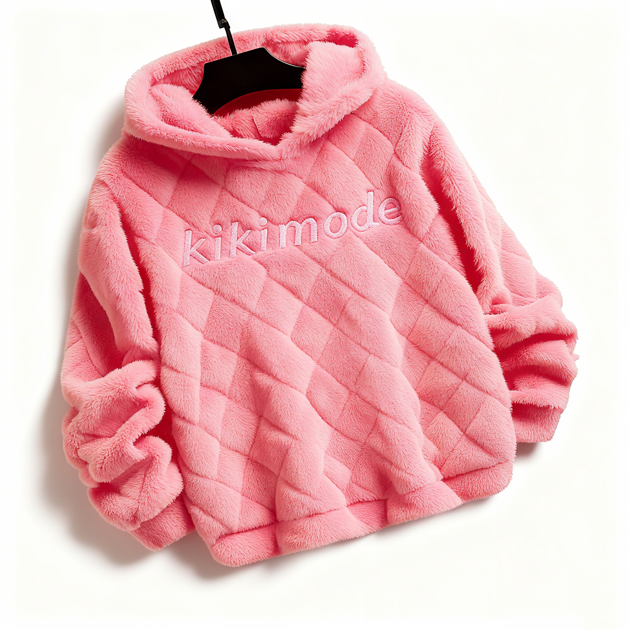 100% Polyester Pink Fuzzy Quilted Hoodie: Playful Chic & Cloud-Soft Comfort