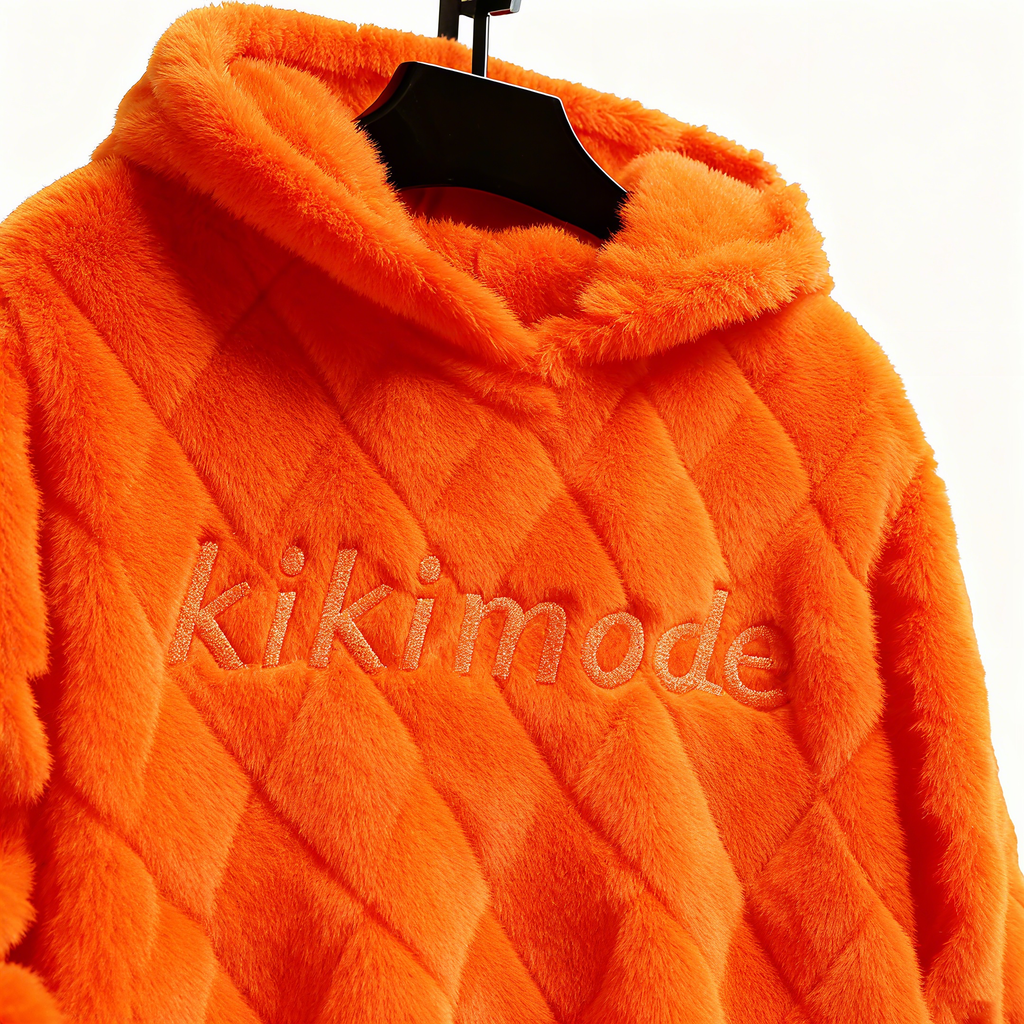 100% Polyester Orange Fuzzy Quilted Hoodie: Vibrant Style & Cloud-Like Comfort