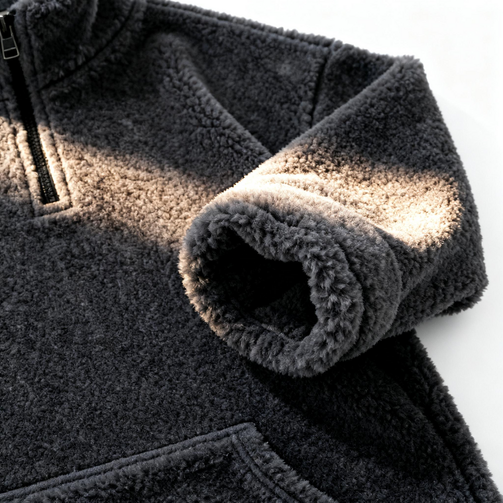 Men's Gray Fuzzy Half-Zip Pullover - Cozy Comfort & Street Style for Casual Days