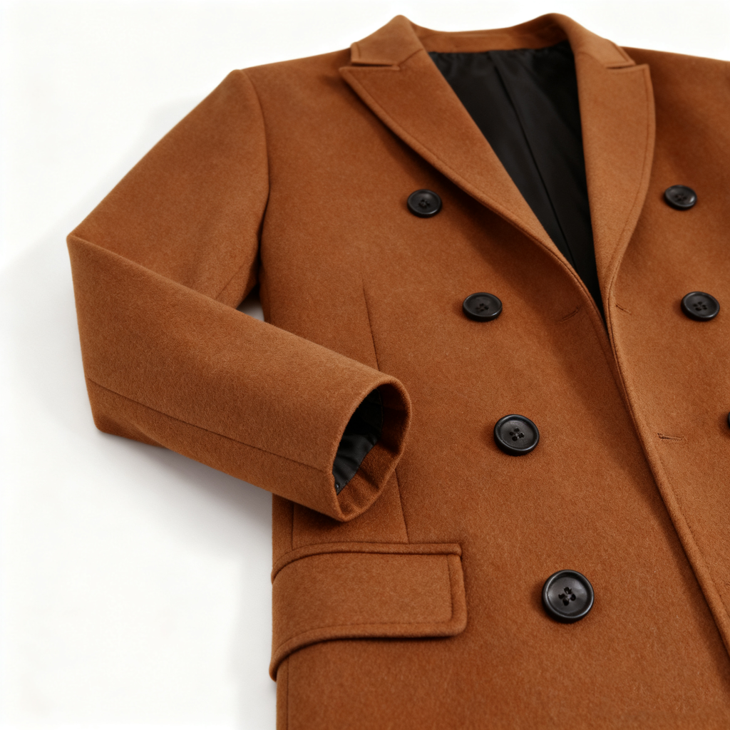 Men's Camel Double-Breasted Trench Coat - Timeless Wool-Blend Overcoat for Formal, Business & Casual Elegance