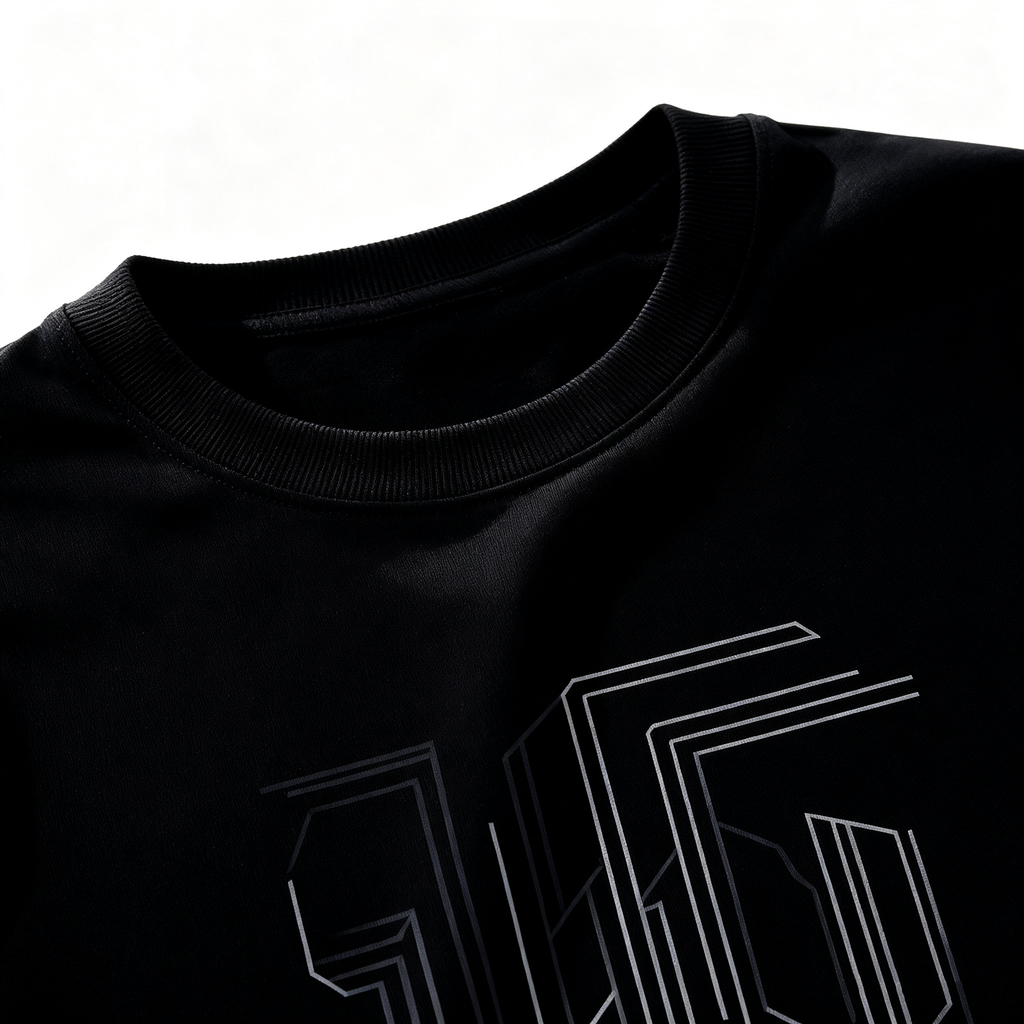 Men's Black Tech-Inspired Graphic T-Shirt with Striped Cuffs - Urban Streetwear Tee for Casual & Trendy Looks