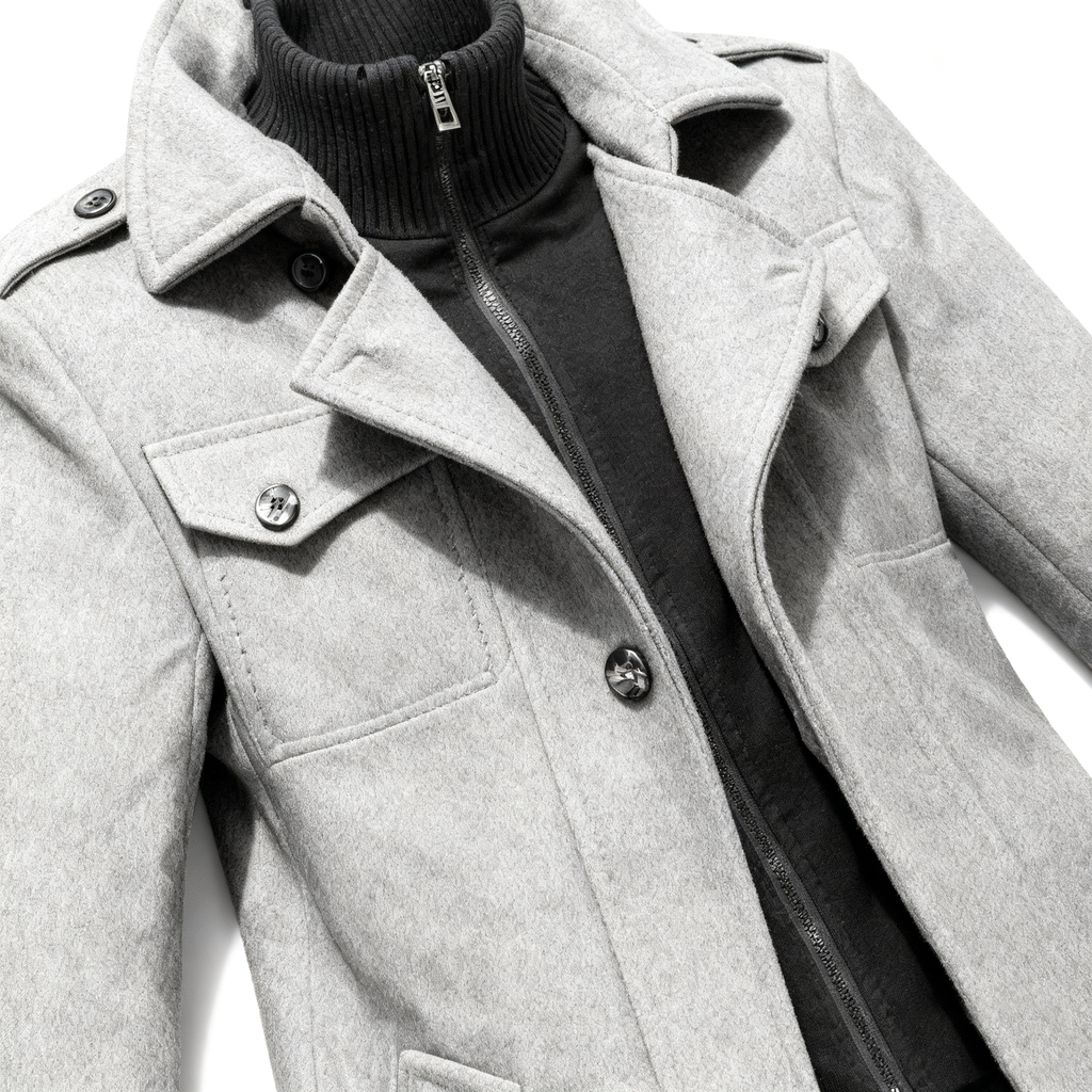 Men's Classic Two-Piece Trench Coat - Timeless Gray Overcoat for Business, Formal & Casual Occasions