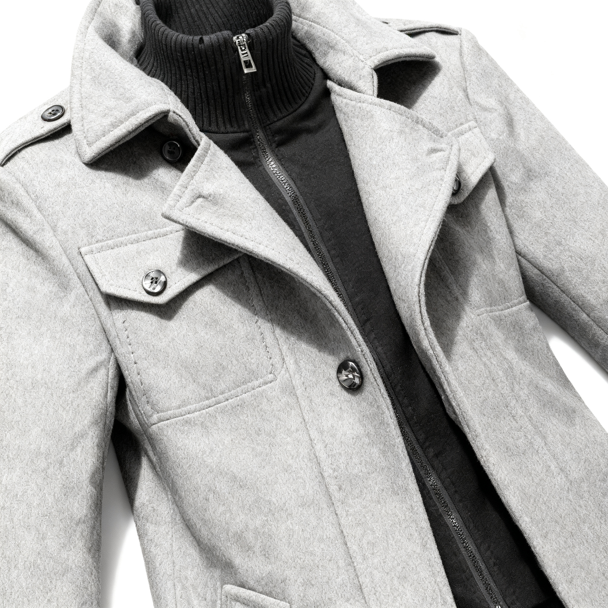 Men's Classic Two-Piece Trench Coat - Timeless Gray Overcoat for Business, Formal & Casual Occasions