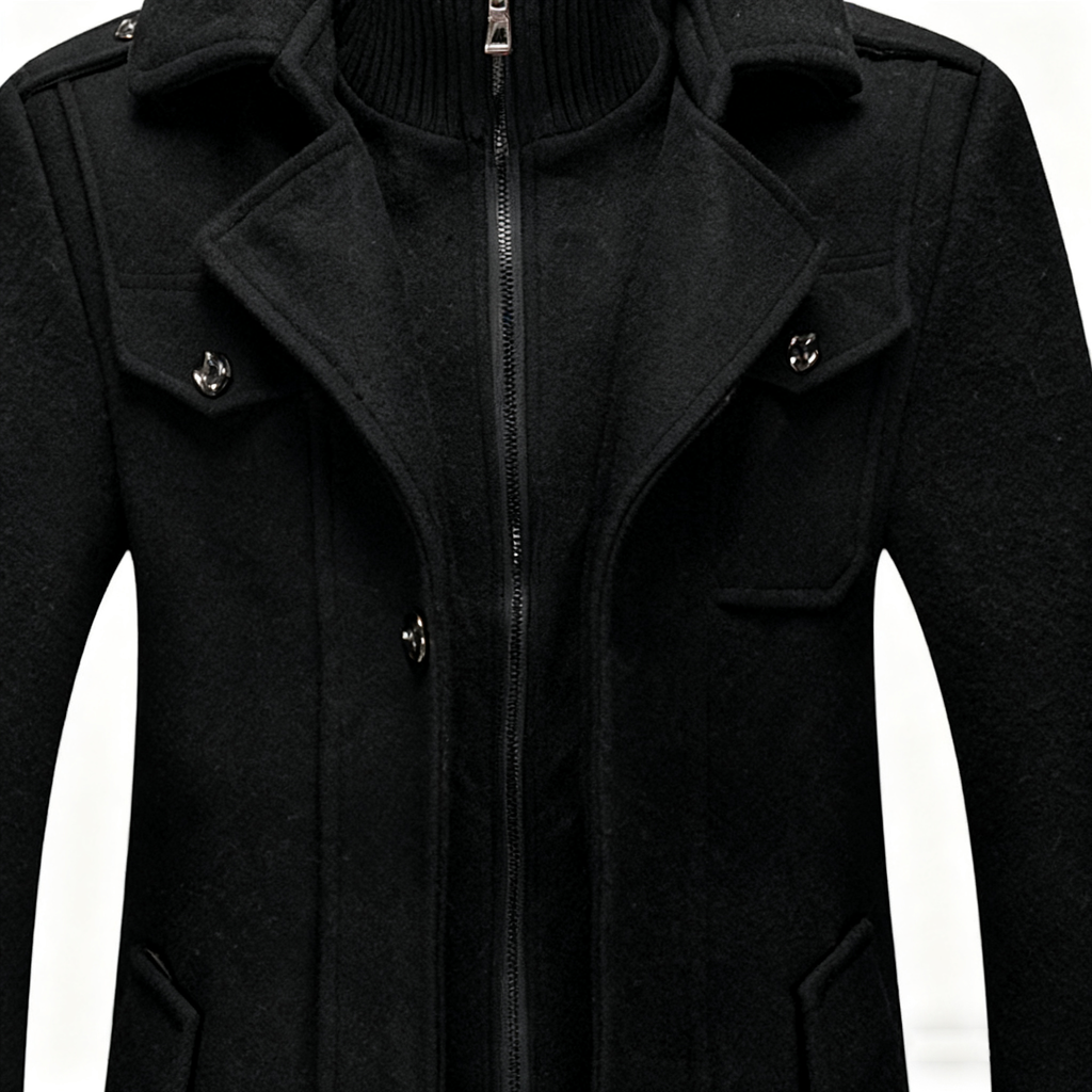 Black Wool-Blend Trench Coat: Timeless Elegance & Winter-Ready Warmth