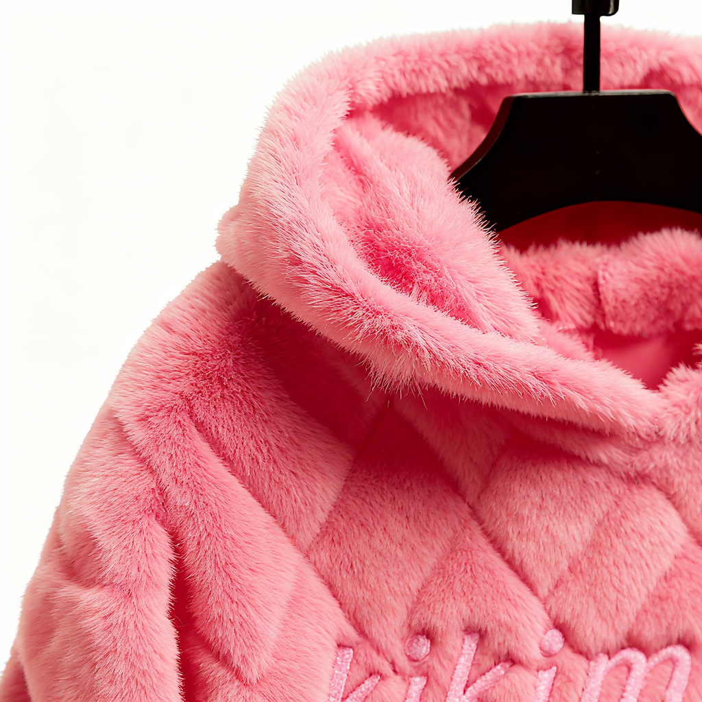 100% Polyester Pink Fuzzy Quilted Hoodie: Playful Chic & Cloud-Soft Comfort