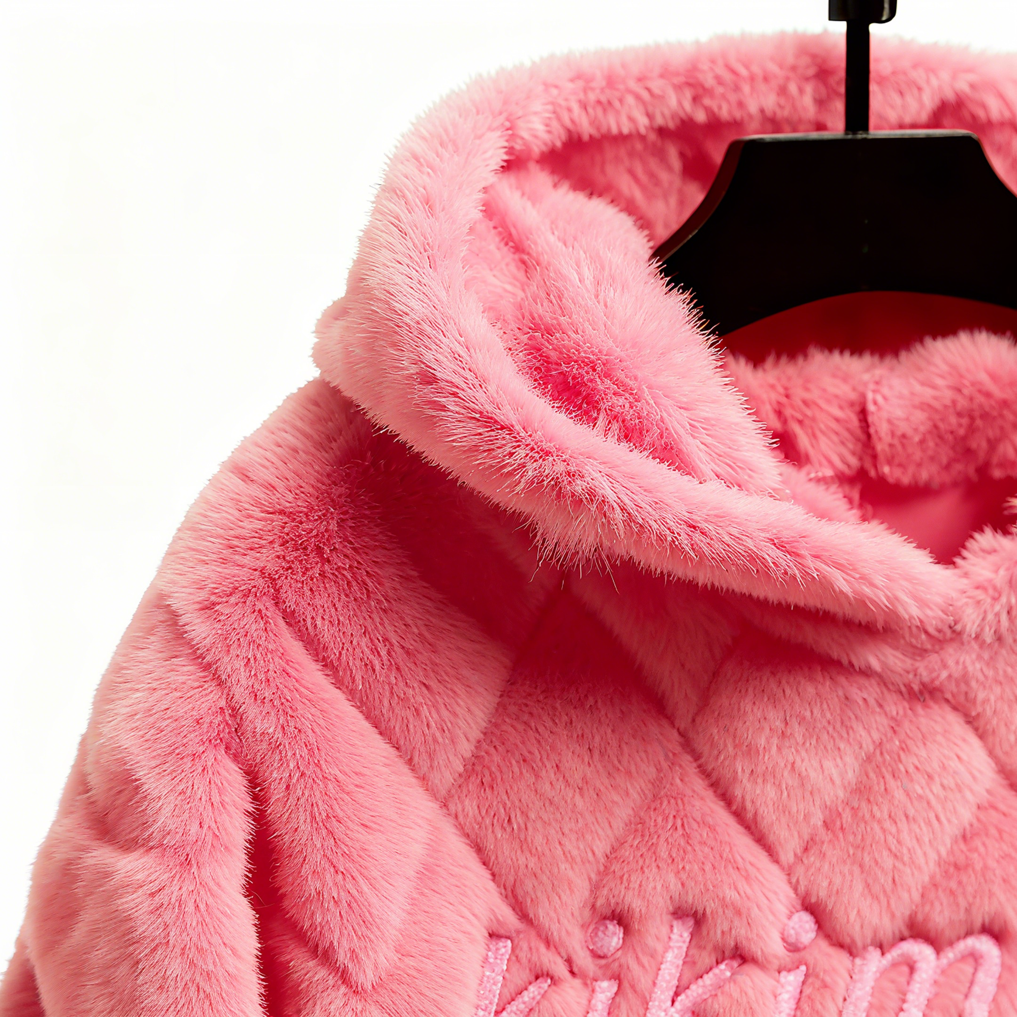 100% Polyester Pink Fuzzy Quilted Hoodie: Playful Chic & Cloud-Soft Comfort