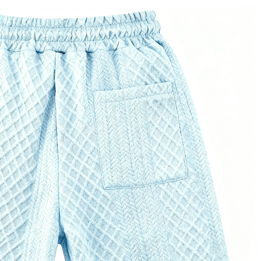 Men's Light Blue Textured Casual Shorts - Elevate Your Leisure Style with Unique Design & Effortless Comfort