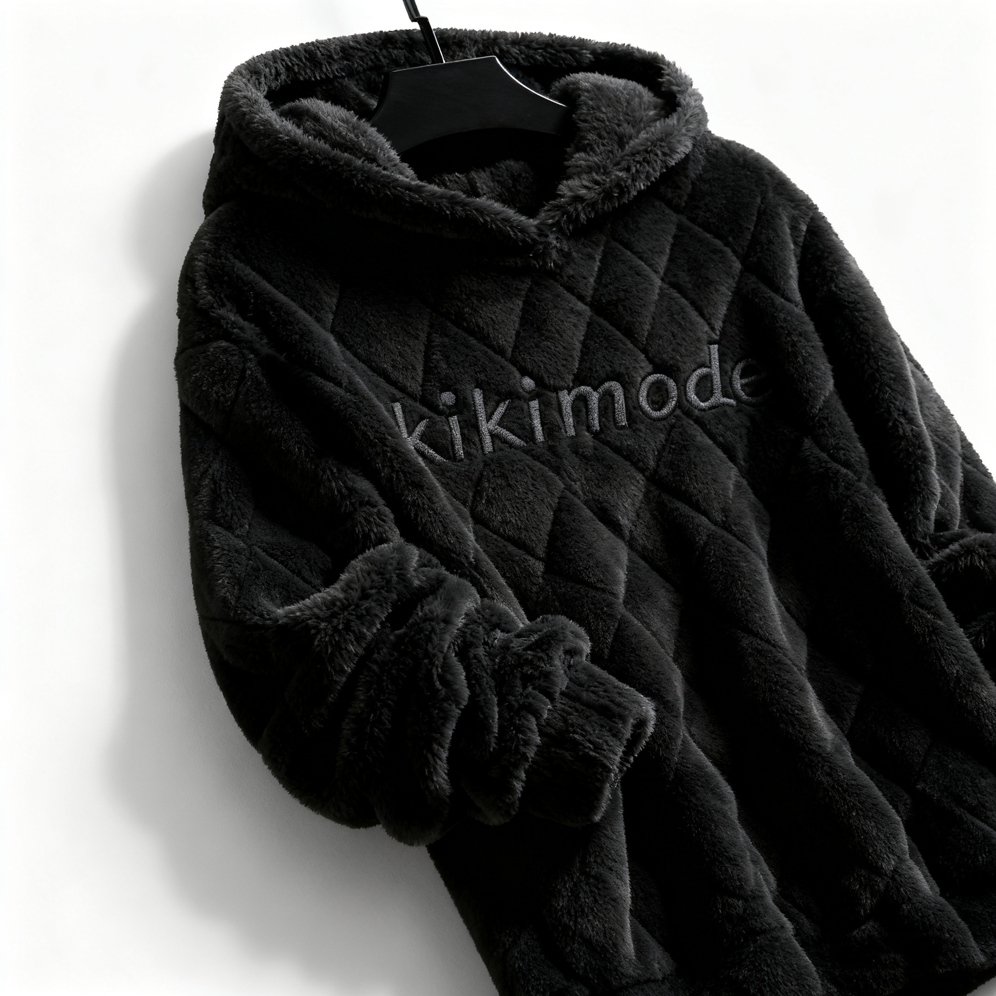 Kikimode Plush Fleece Hoodie - Ultra-Soft 100% Polyester Pullover for Cozy Winter & Leisure