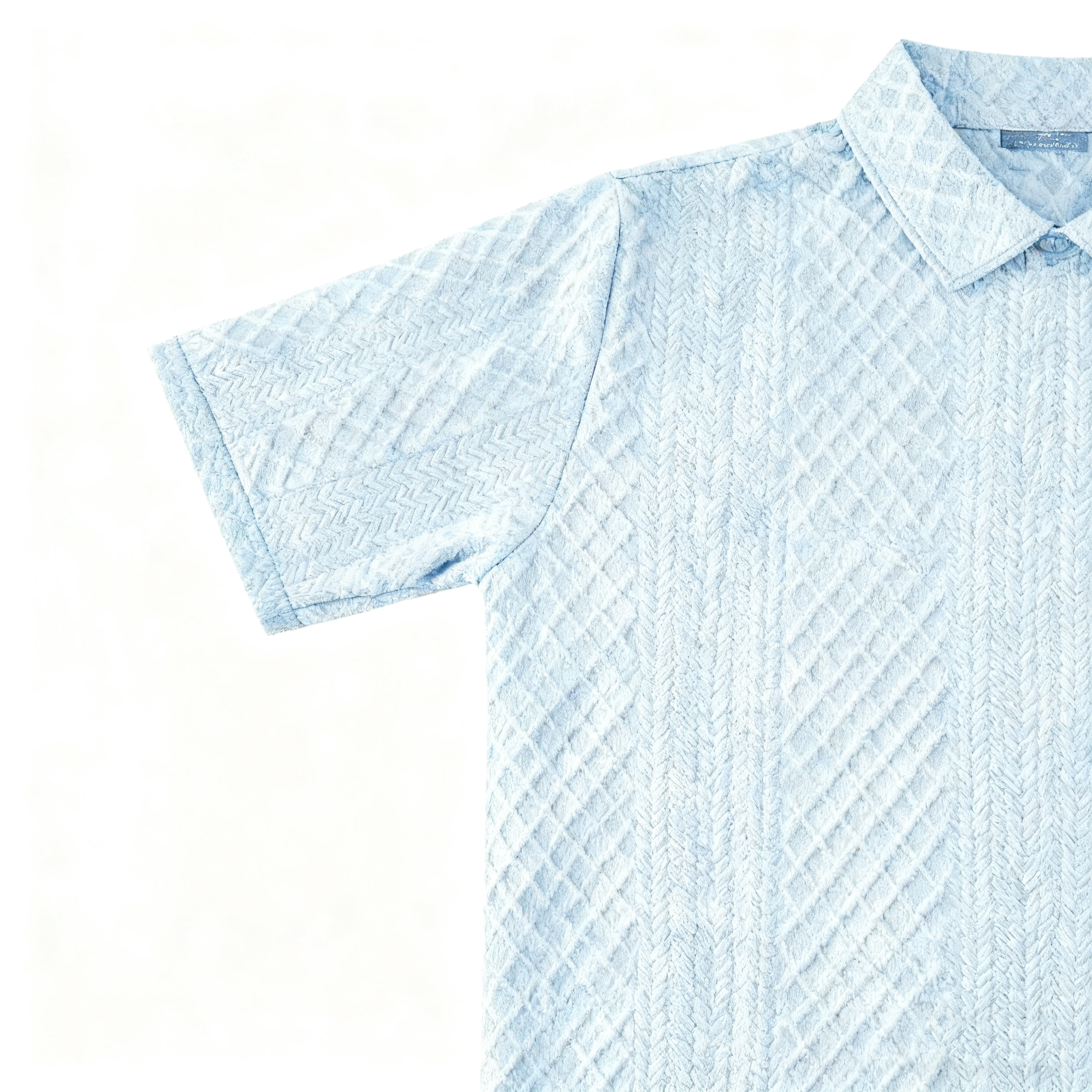 Men's Light Blue Textured Polo Shirt - Retro-Inspired Knit Pattern Polo for Casual & Smart-Casual Occasions