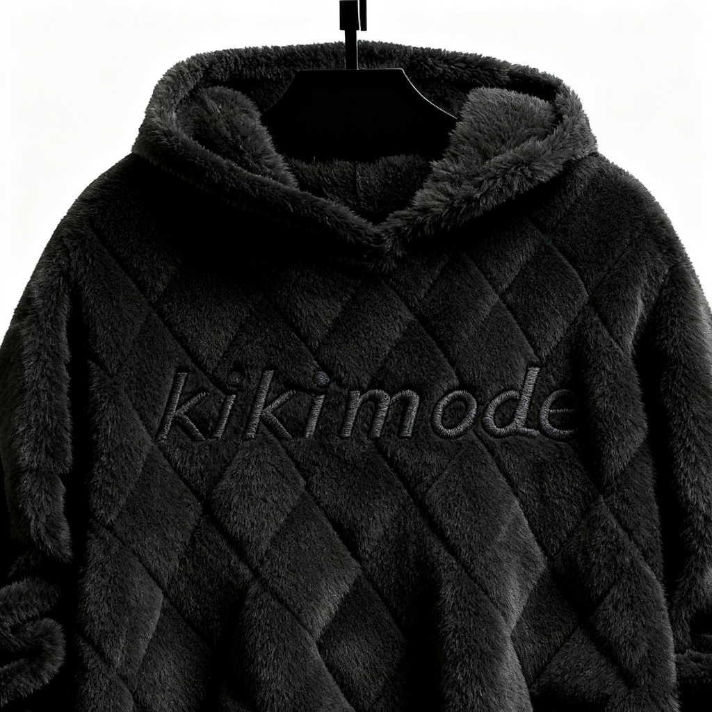 Kikimode Plush Fleece Hoodie - Ultra-Soft 100% Polyester Pullover for Cozy Winter & Leisure