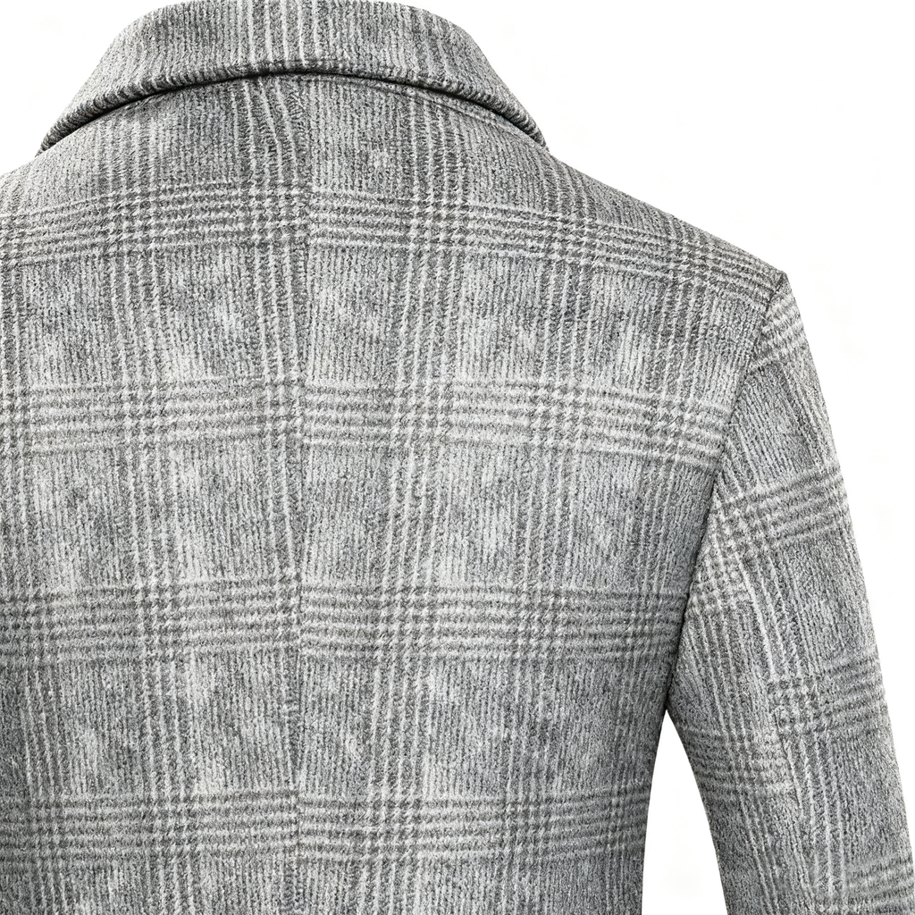 Men's Gray Plaid Wool-Blend Trench Coat with Quilted Liner - Classic Tailored Overcoat for Winter Sophistication & Warmth