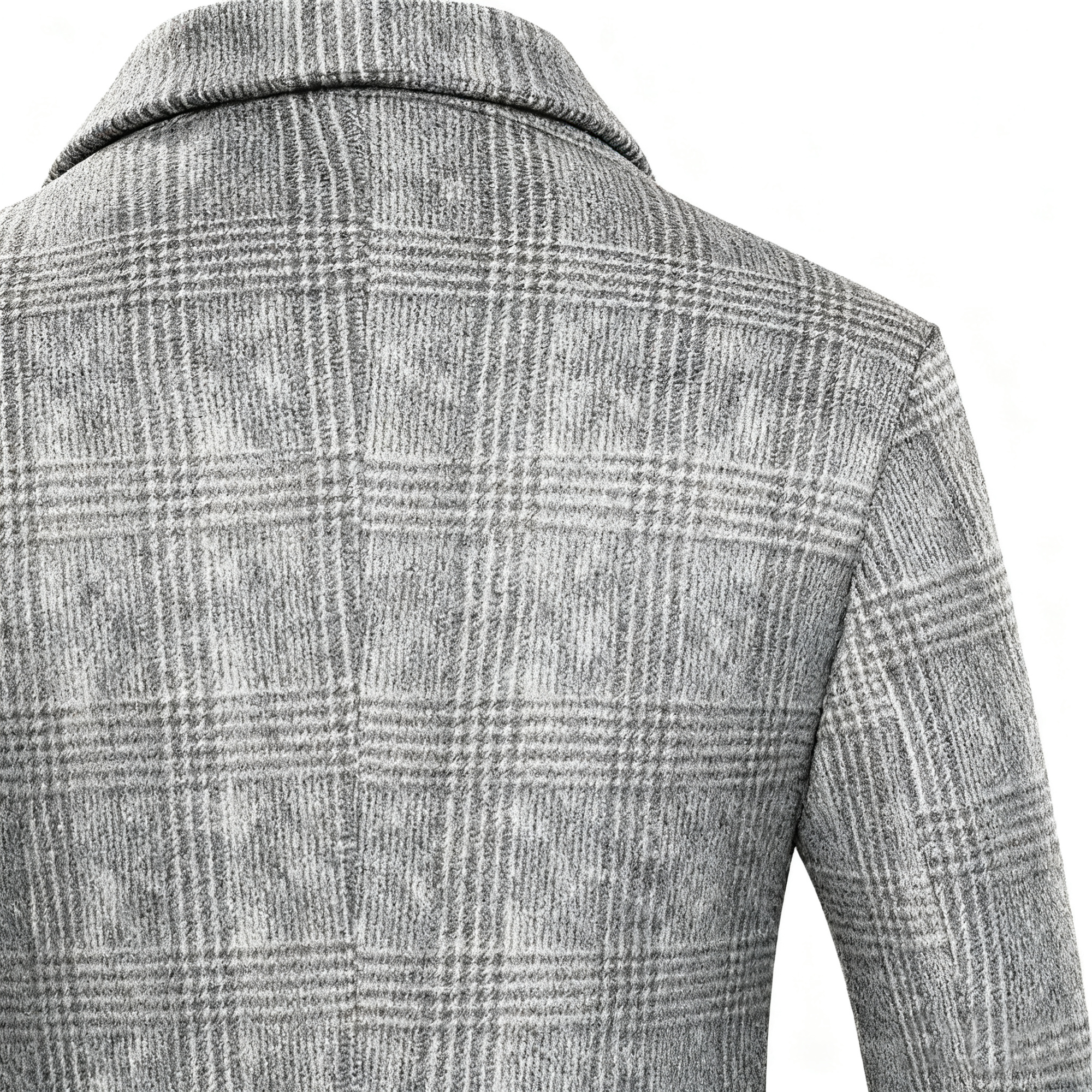 Men's Gray Plaid Wool-Blend Trench Coat with Quilted Liner - Classic Tailored Overcoat for Winter Sophistication & Warmth