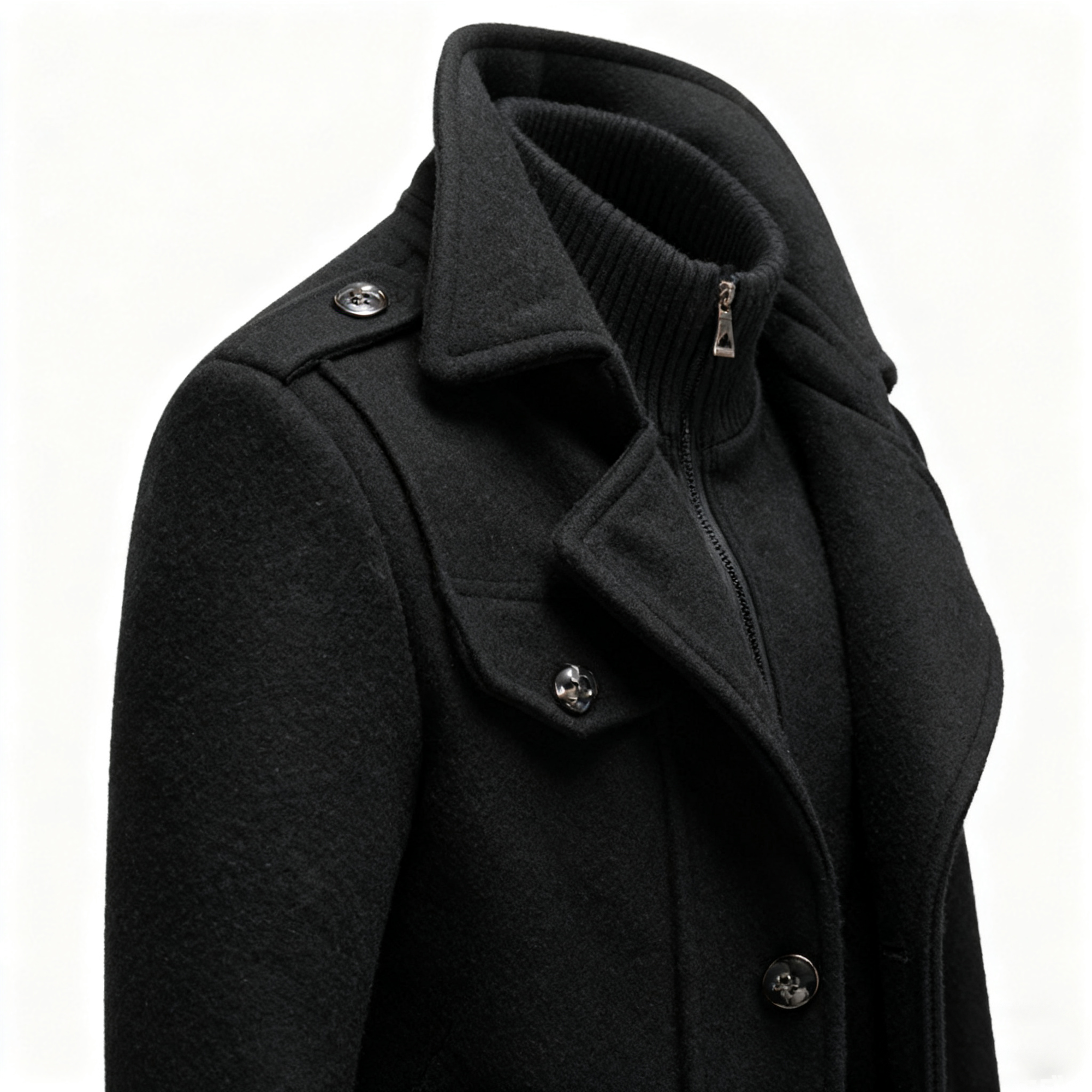 Black Wool-Blend Trench Coat: Timeless Elegance & Winter-Ready Warmth