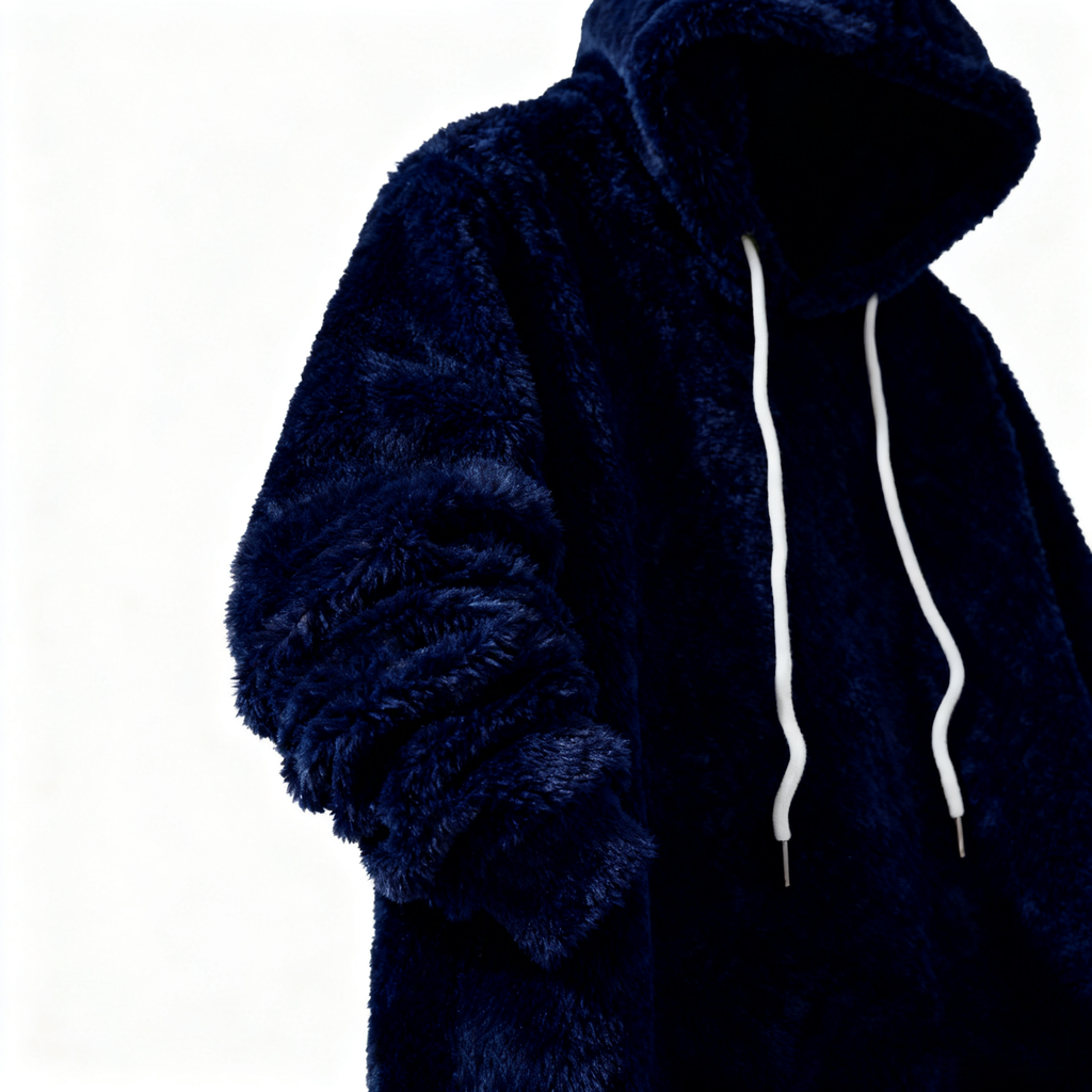 Men's Navy Fleece Hoodie - Ultra-Soft Plush Hooded Sweatshirt for Winter Warmth & Casual Style