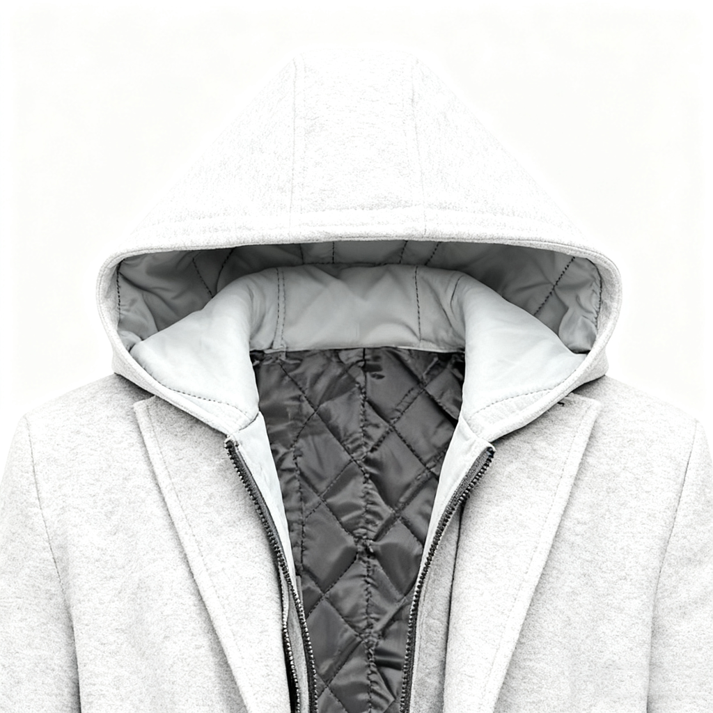 Men's Gray Wool-Blend Trench Coat with Removable Hooded Quilted Liner - 3-in-1 Winter Overcoat for Sophisticated Style & Maximum Warmth