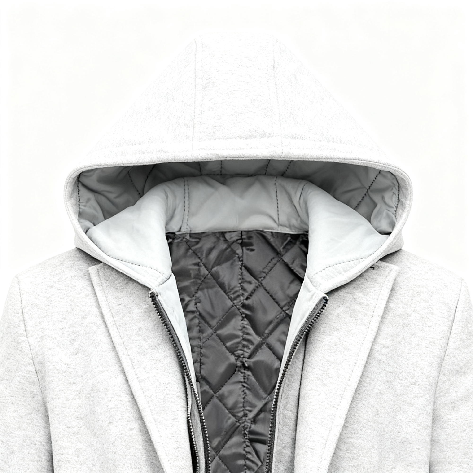 Men's Gray Wool-Blend Trench Coat with Removable Hooded Quilted Liner - 3-in-1 Winter Overcoat for Sophisticated Style & Maximum Warmth