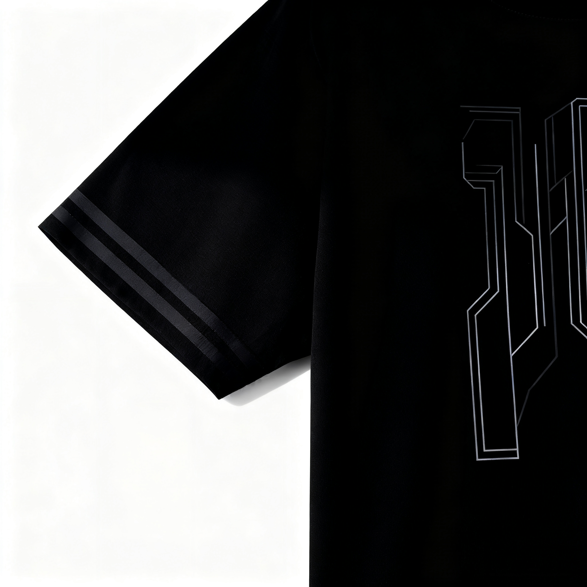 Men's Black Tech-Inspired Graphic T-Shirt with Striped Cuffs - Urban Streetwear Tee for Casual & Trendy Looks