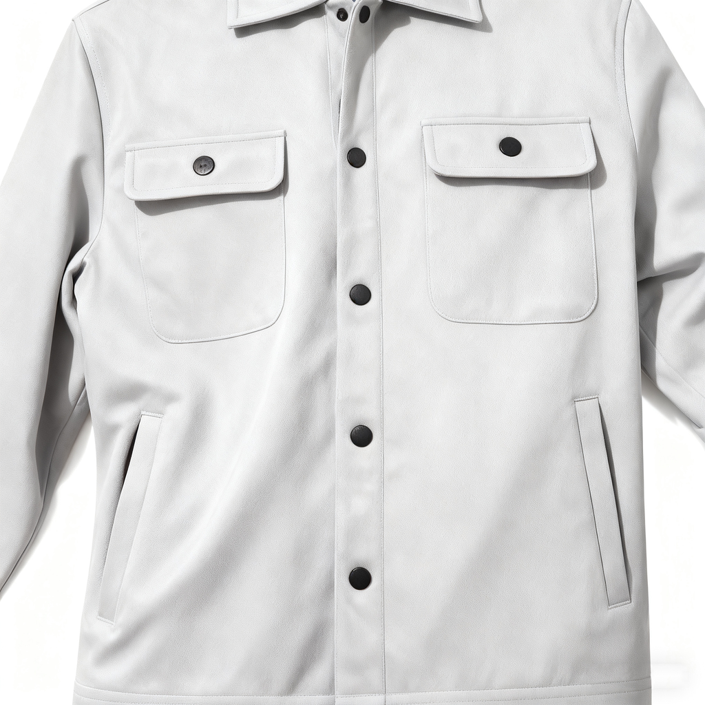 Men's Light Gray Suede-Like Casual Jacket - Classic Button-Down Trucker Jacket with Utility Pockets for Daily, Street & Smart-Casual Looks
