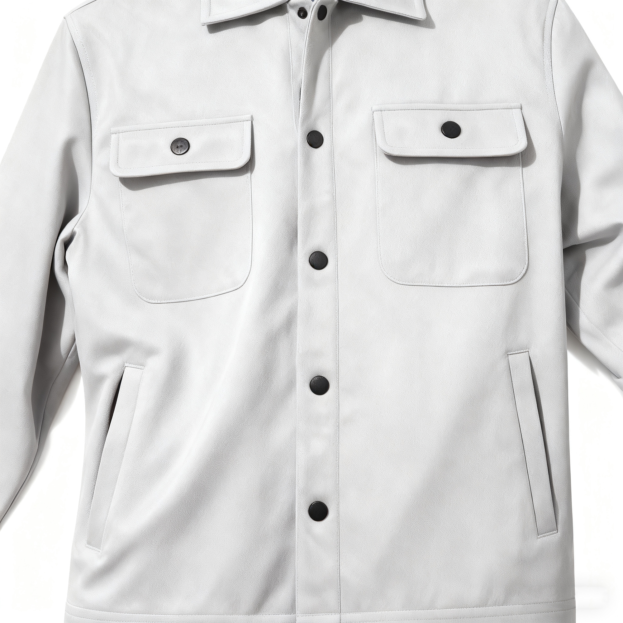 Men's Light Gray Suede-Like Casual Jacket - Classic Button-Down Trucker Jacket with Utility Pockets for Daily, Street & Smart-Casual Looks