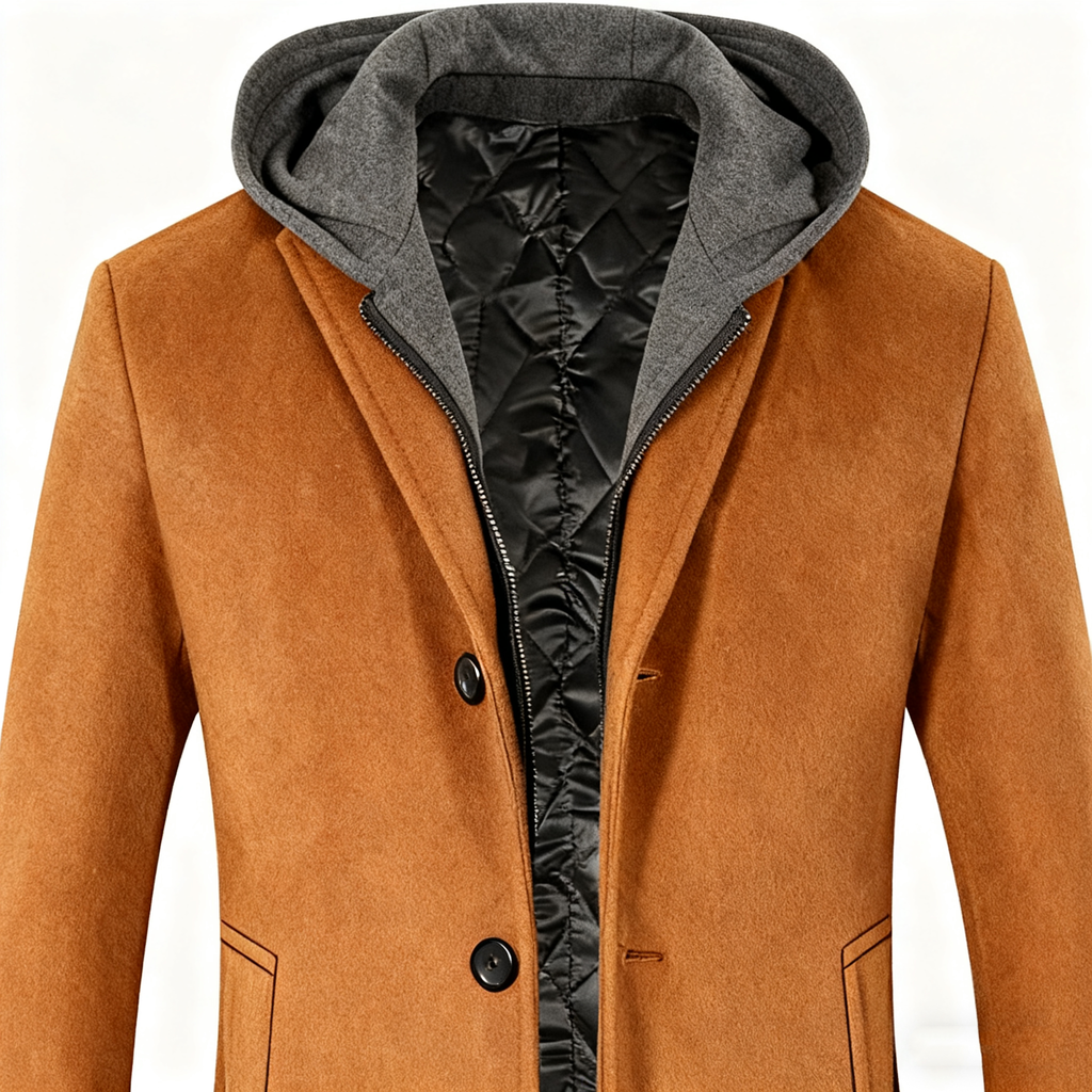 Men's Wool-Blend Trench Coat with Detachable Hood - Redefine Winter Fashion with Unparalleled Style & Functionality