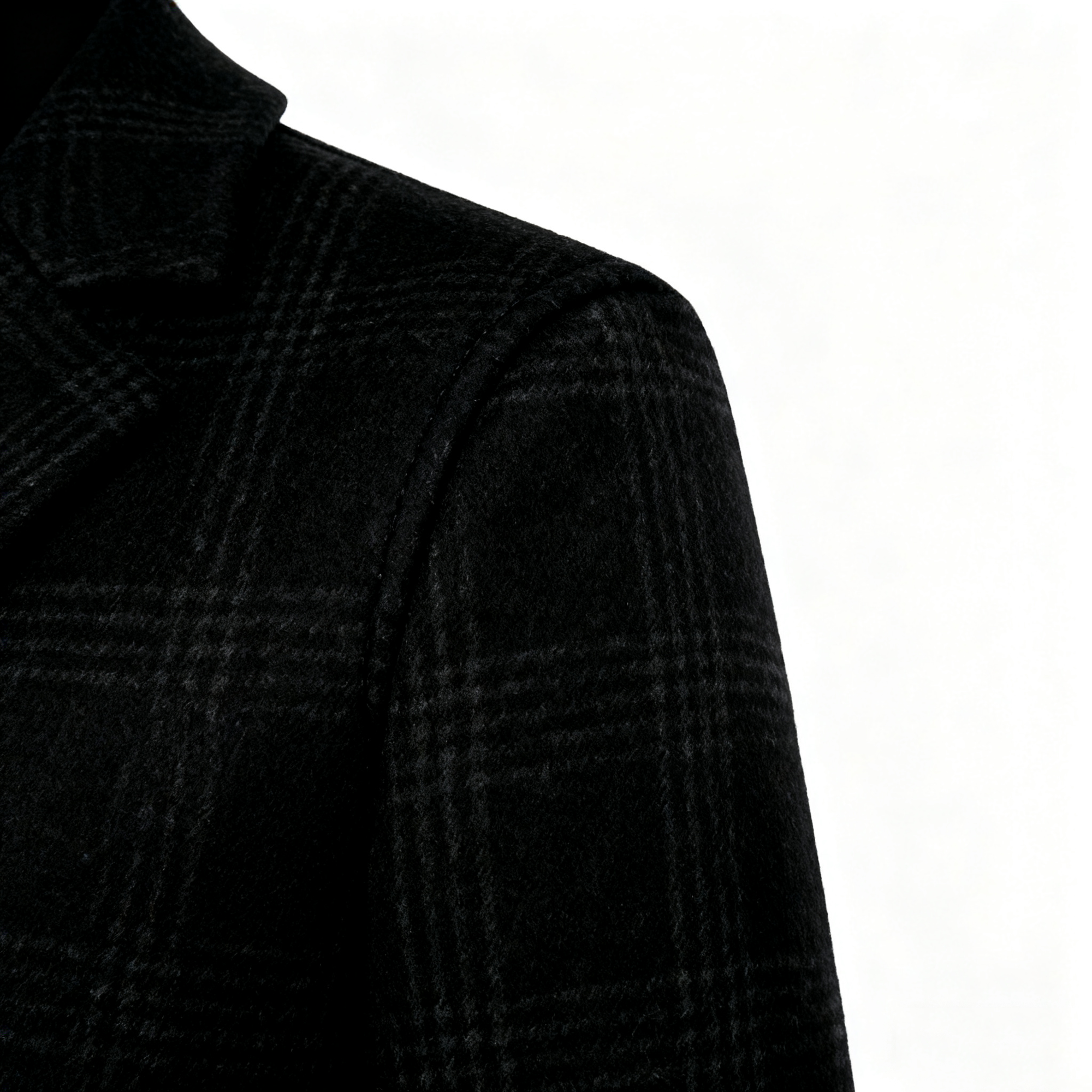 Men's Black Plaid Wool-Blend Trench Coat - Timeless Overcoat with Quilted Lining for Formal, Business, and Winter Elegance