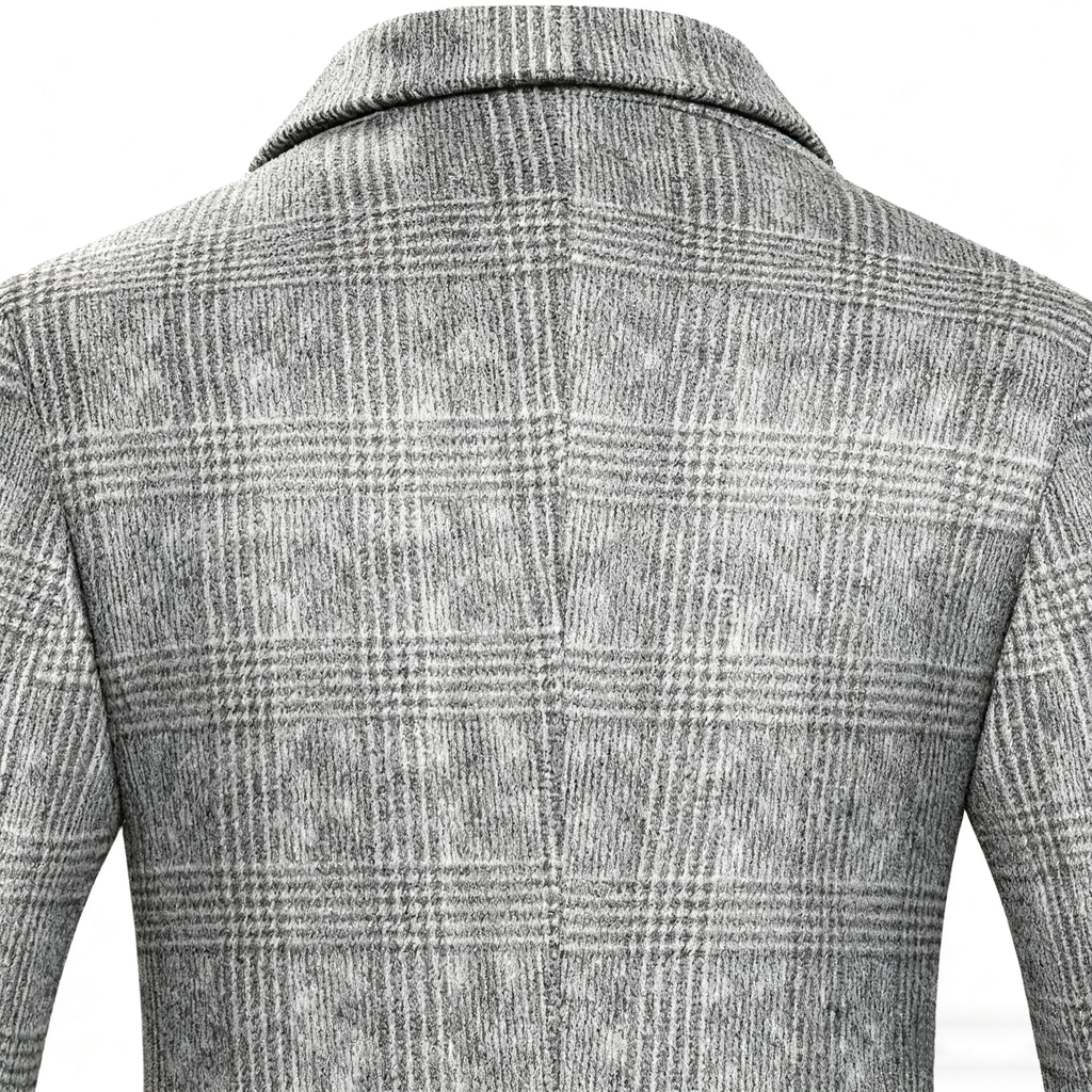 Men's Gray Plaid Wool-Blend Trench Coat with Quilted Liner - Classic Tailored Overcoat for Winter Sophistication & Warmth