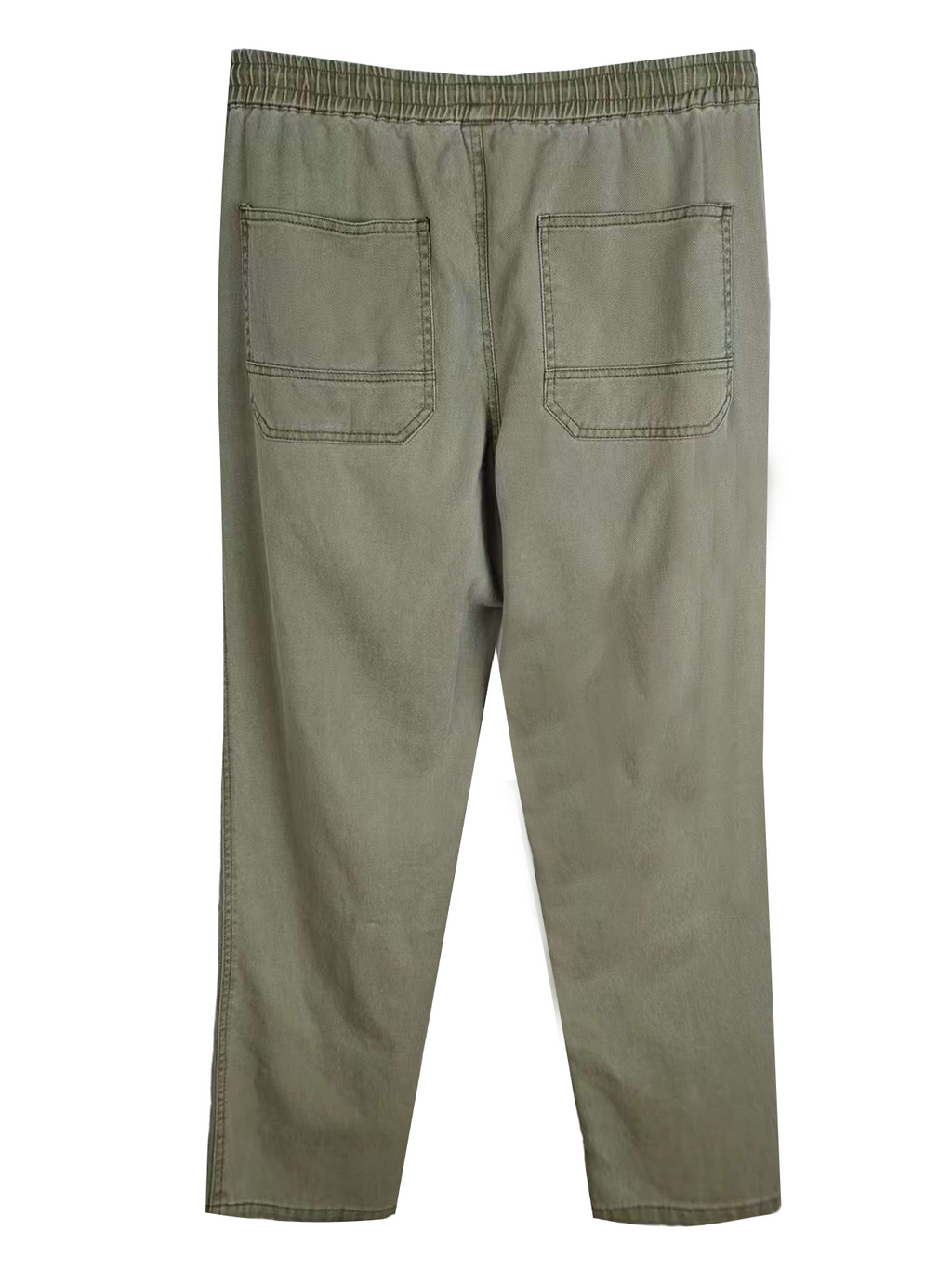 Men's Relaxed Fit Cotton Drawstring Trousers - Olive Green Casual Everyday Pants