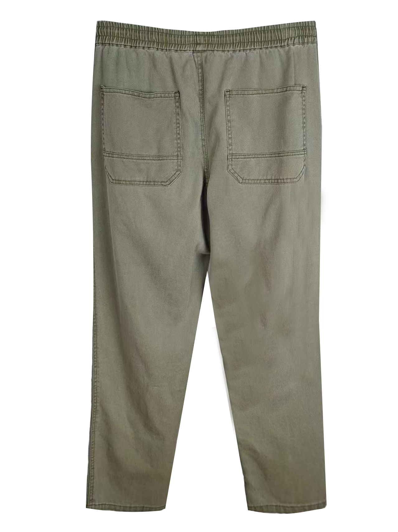 Men's Relaxed Fit Cotton Drawstring Trousers - Olive Green Casual Everyday Pants