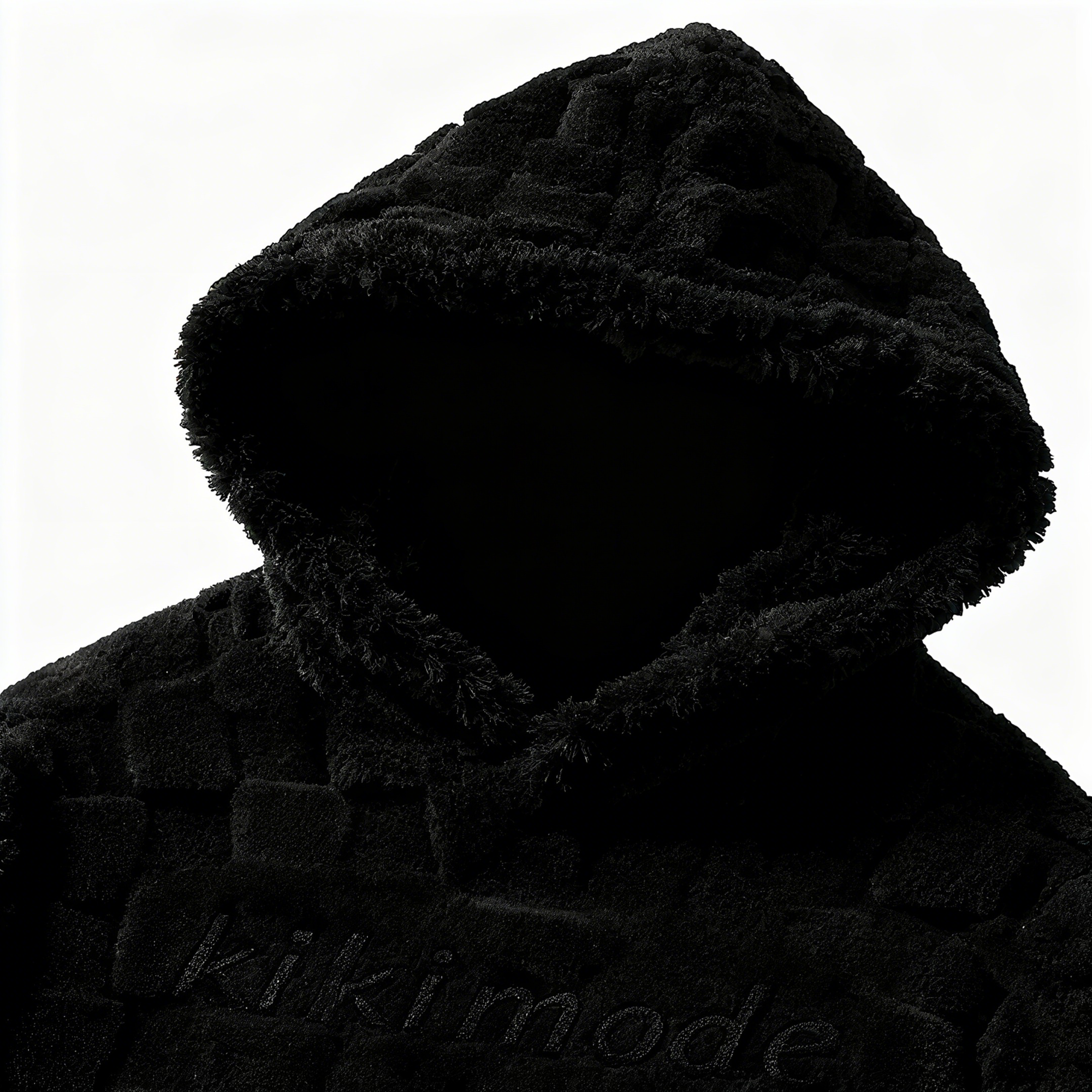 100% Polyester Black Fuzzy Checkered Hoodie: Edgy Style Meets Cloud-Like Comfort