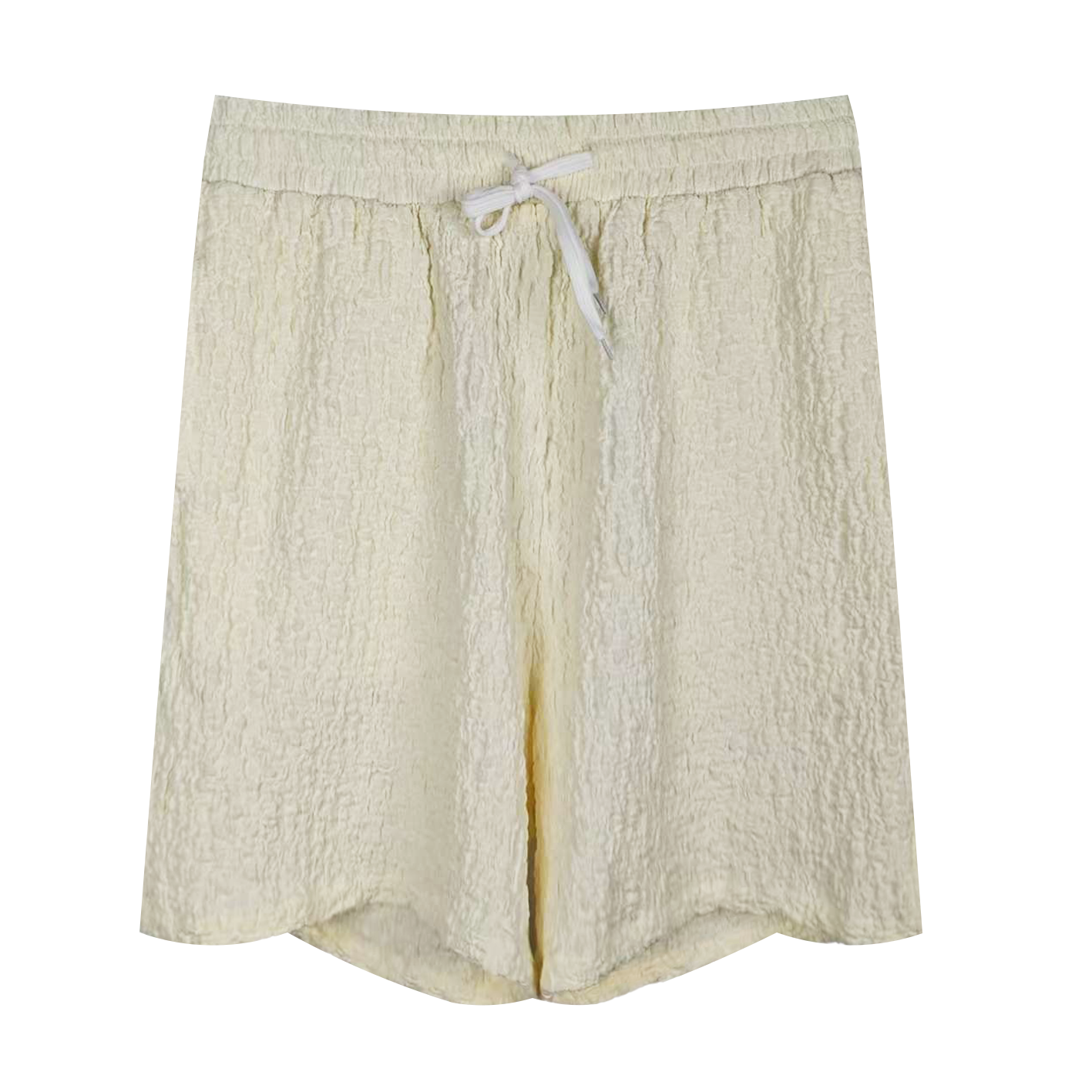 Men's Textured Drawstring Shorts - 60% Cotton 30% Nylon 10% Spandex, Cream Casual Summer Short Pants