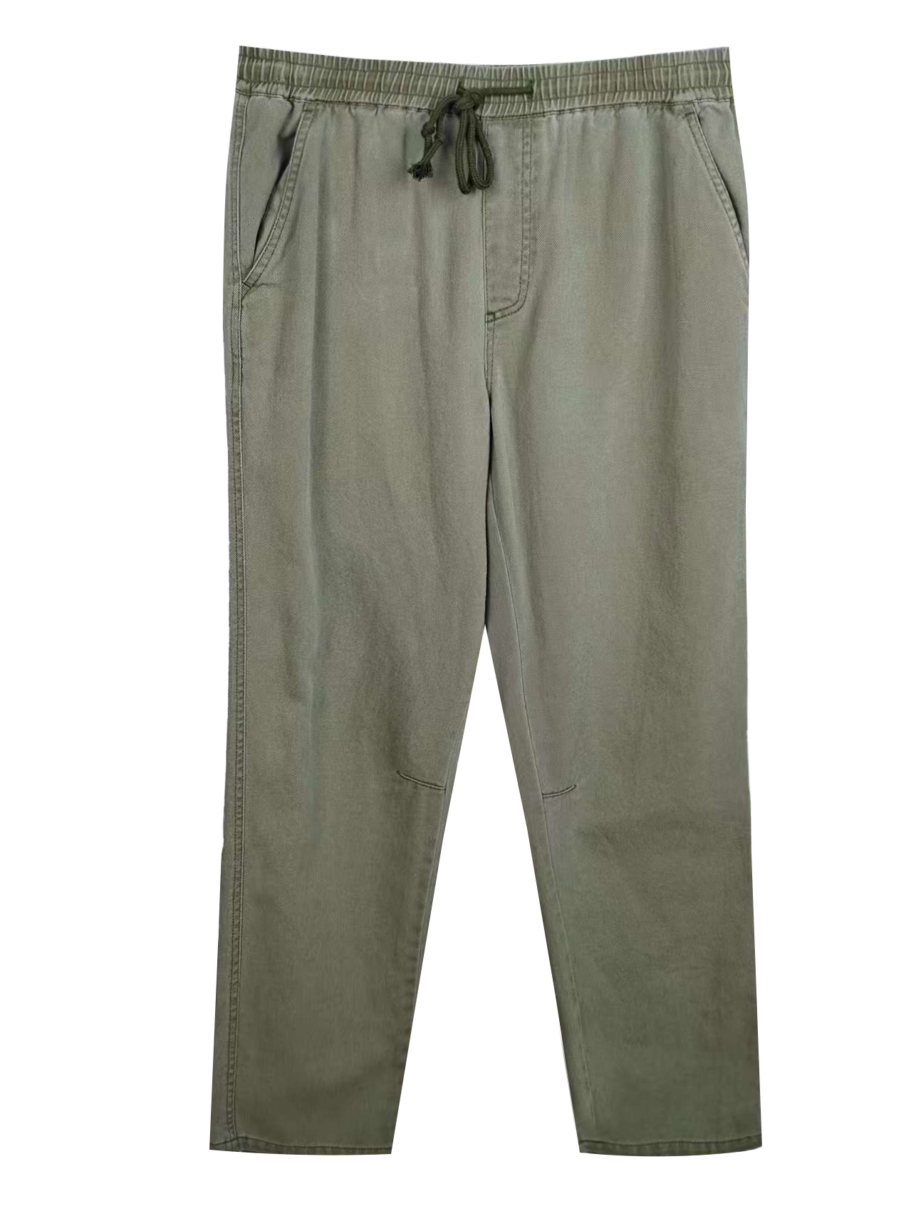 Men's Relaxed Fit Cotton Drawstring Trousers - Olive Green Casual Everyday Pants