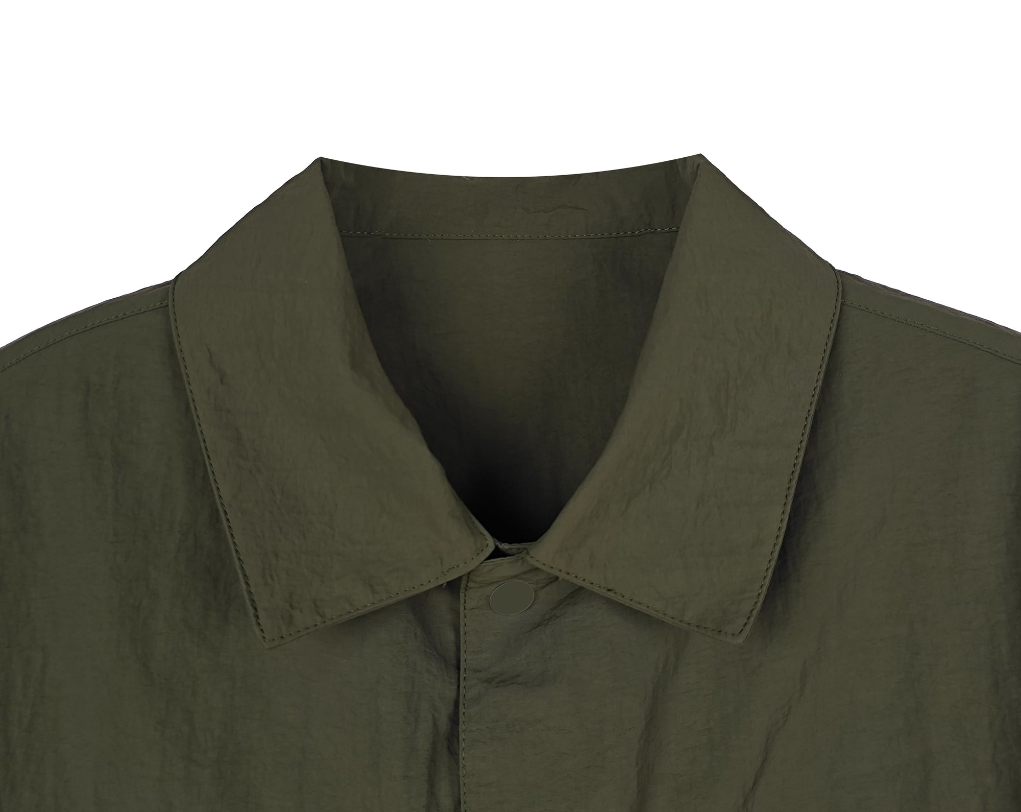Men's Relaxed Fit 100% Nylon Short Sleeve Shirt - Olive Green Collared Casual Top with Angled Chest Pockets