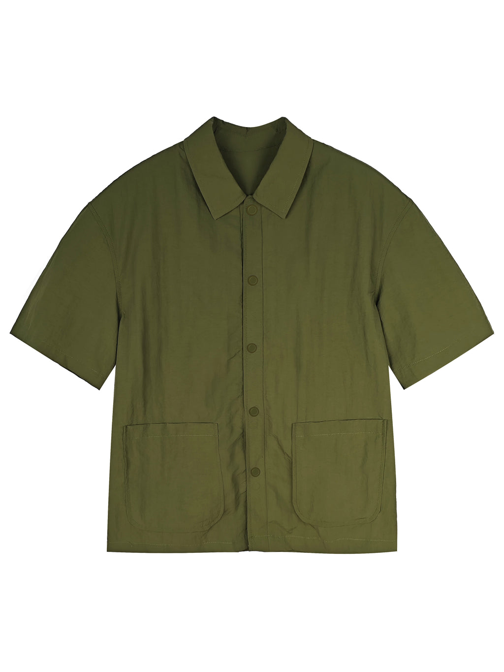 Men's Relaxed Fit 100% Nylon Short Sleeve Shirt - Button-Down Collared Casual Top with Dual Patch Pockets