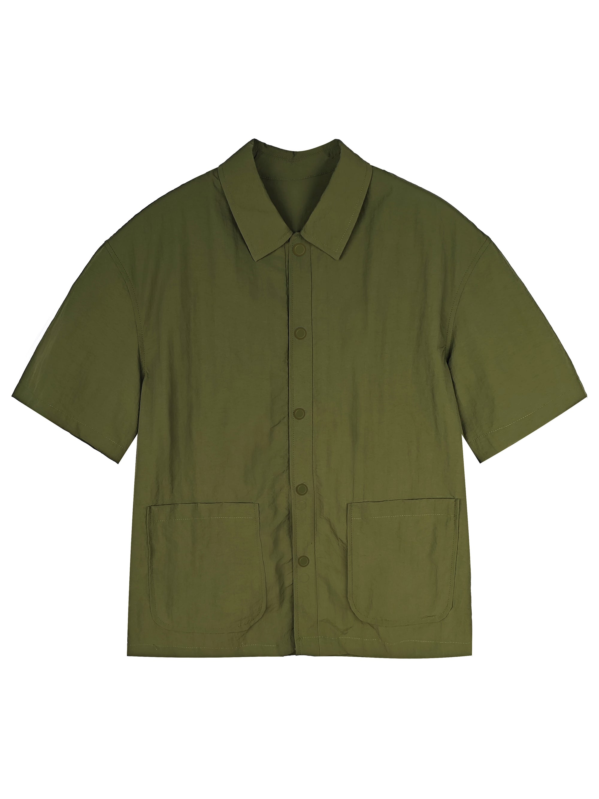 Men's Relaxed Fit 100% Nylon Short Sleeve Shirt - Button-Down Collared Casual Top with Dual Patch Pockets