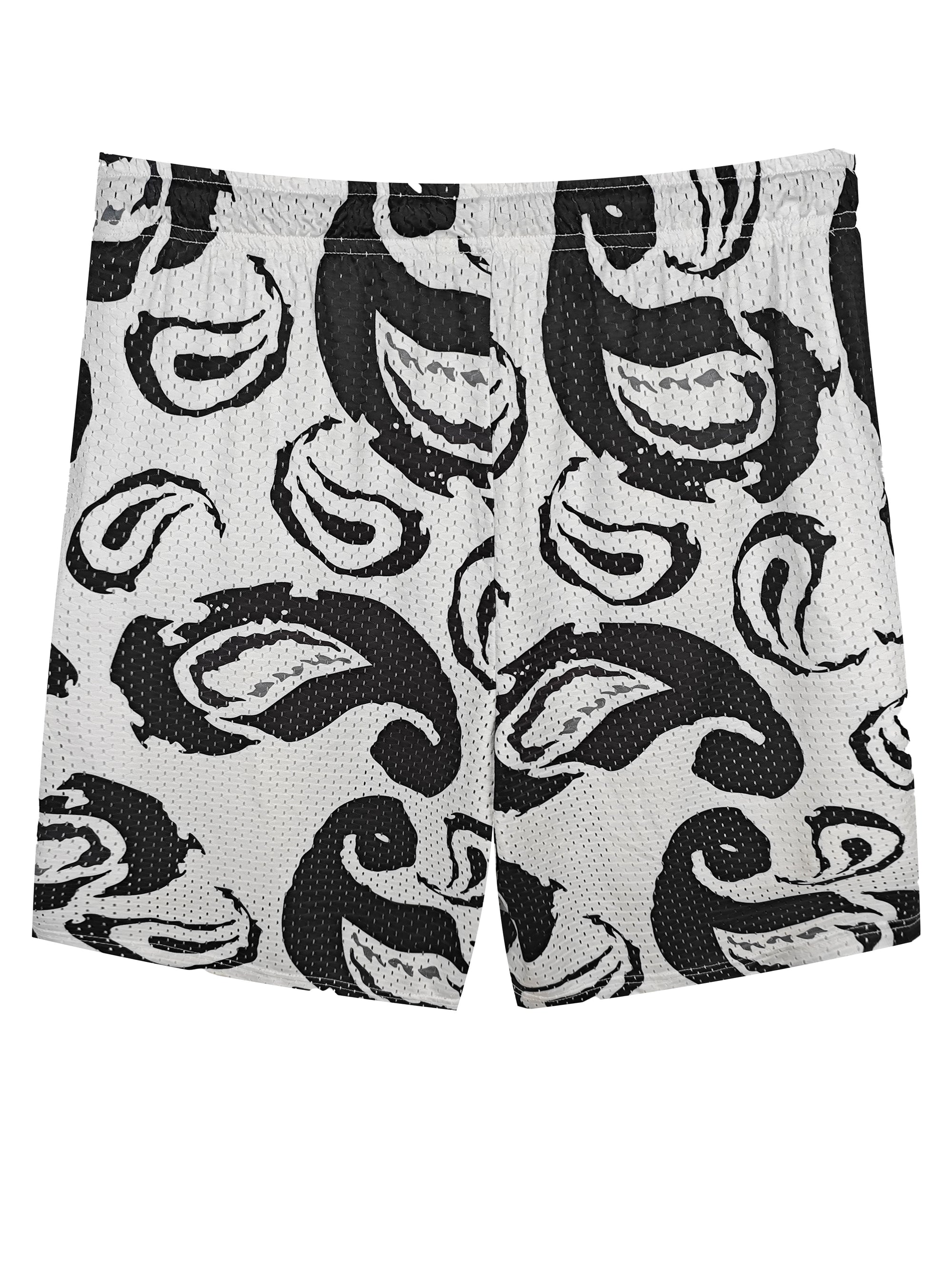 Men's Stretch Mesh Shorts with Paisley Print - 80% Polyester 20% Spandex Loose-Fit Drawstring Casual Shorts
