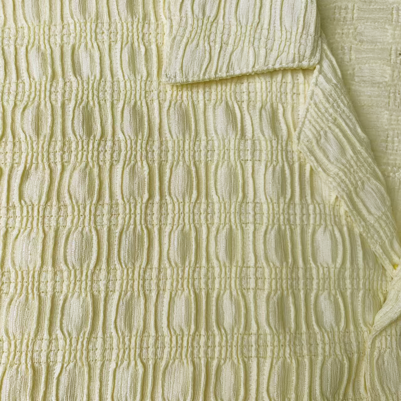 Men's Textured Open - Front Cuban Collar Shirt - 95% Polyester 5% Spandex Light Yellow Summer Casual Short - Sleeve Top