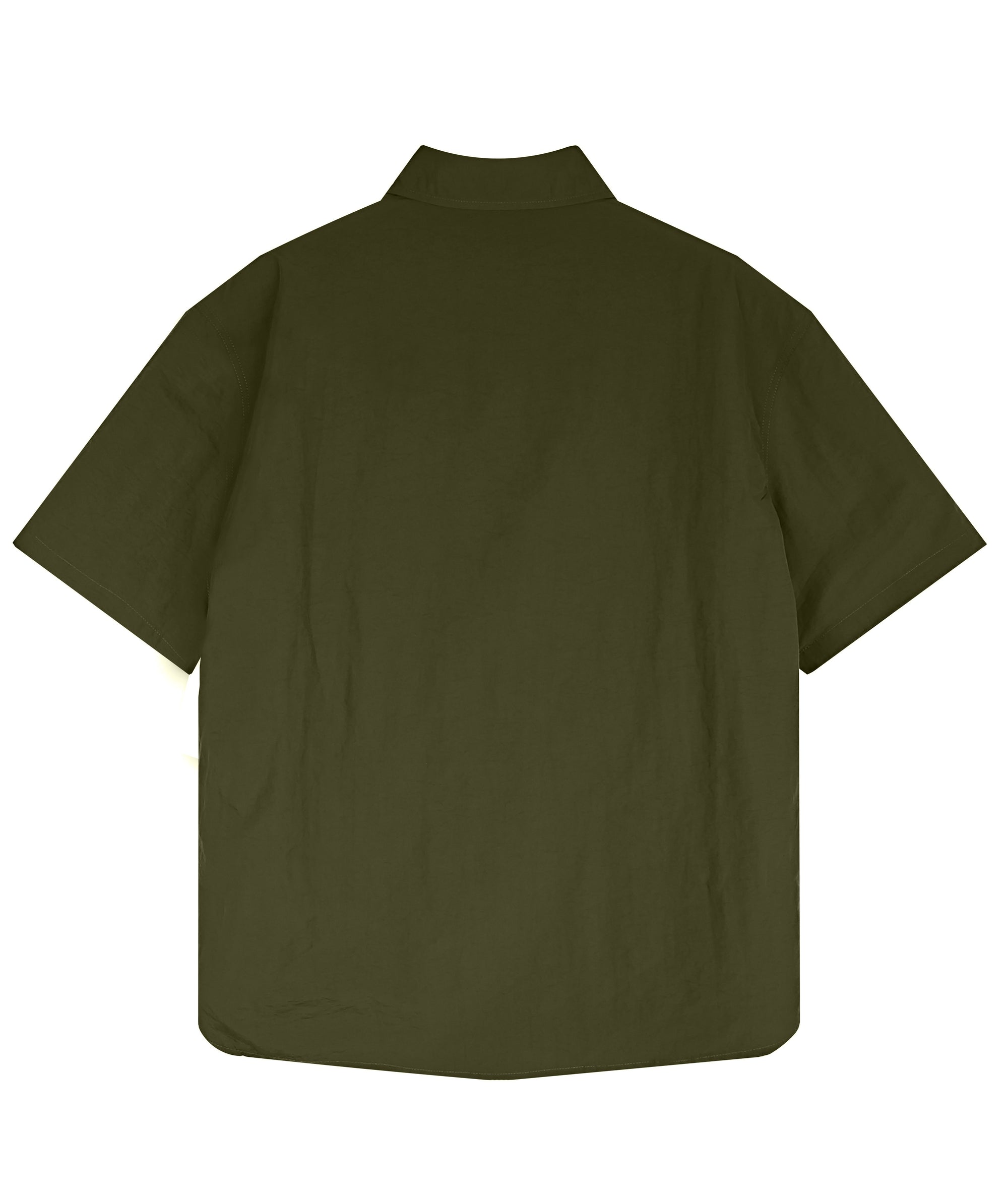 Men's Relaxed Fit 100% Nylon Short Sleeve Shirt - Olive Green Collared Casual Top with Angled Chest Pockets