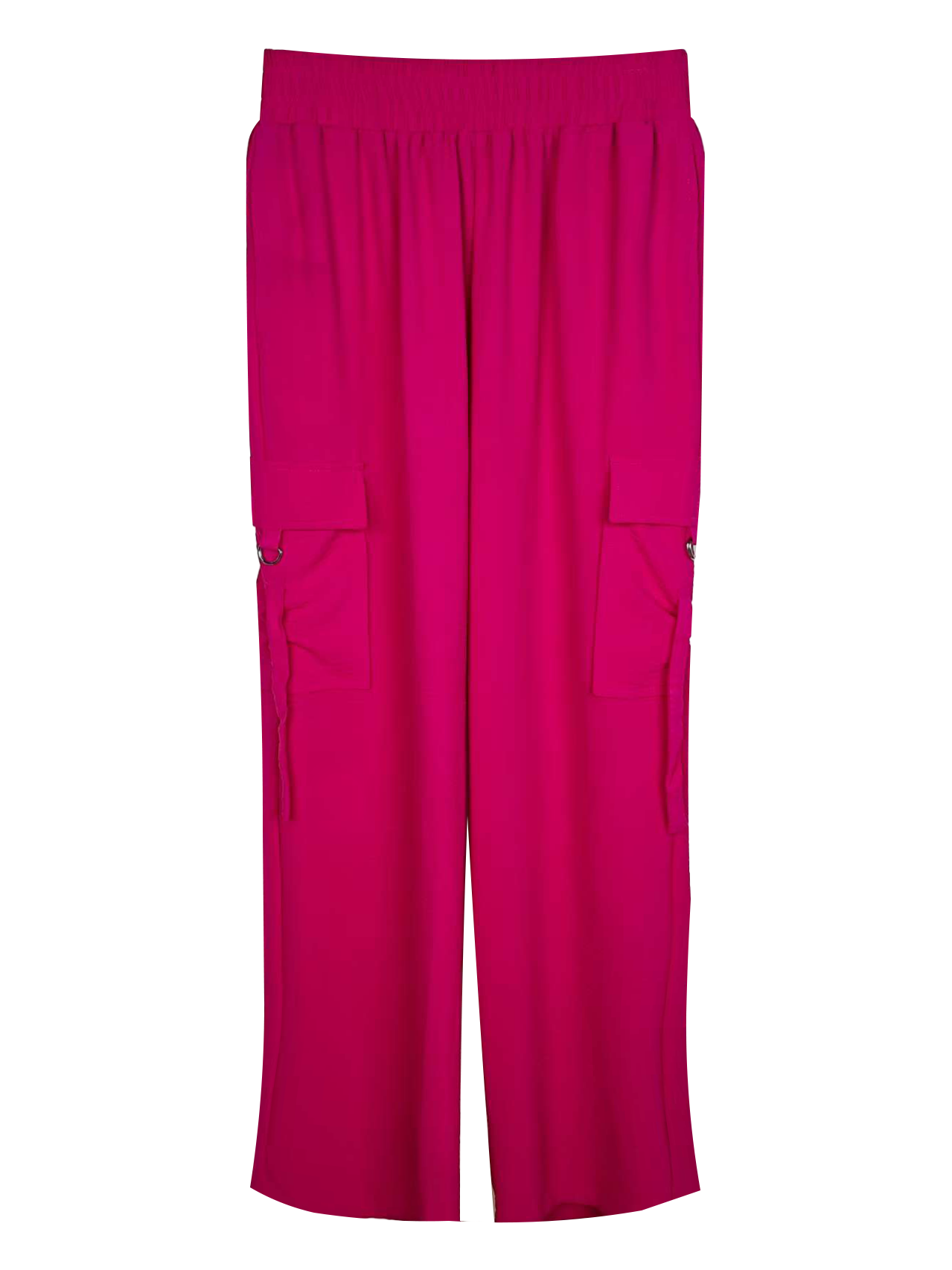 Women's 100% Polyester Wide-Leg Cargo Pants - Elastic Waist Casual Trousers with Side Pockets