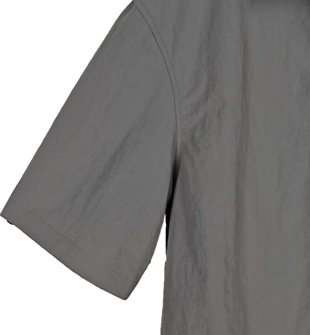 Men's Relaxed Fit 100% Nylon Short Sleeve Shirt - Button-Down Collared Casual Top with Zip Pockets
