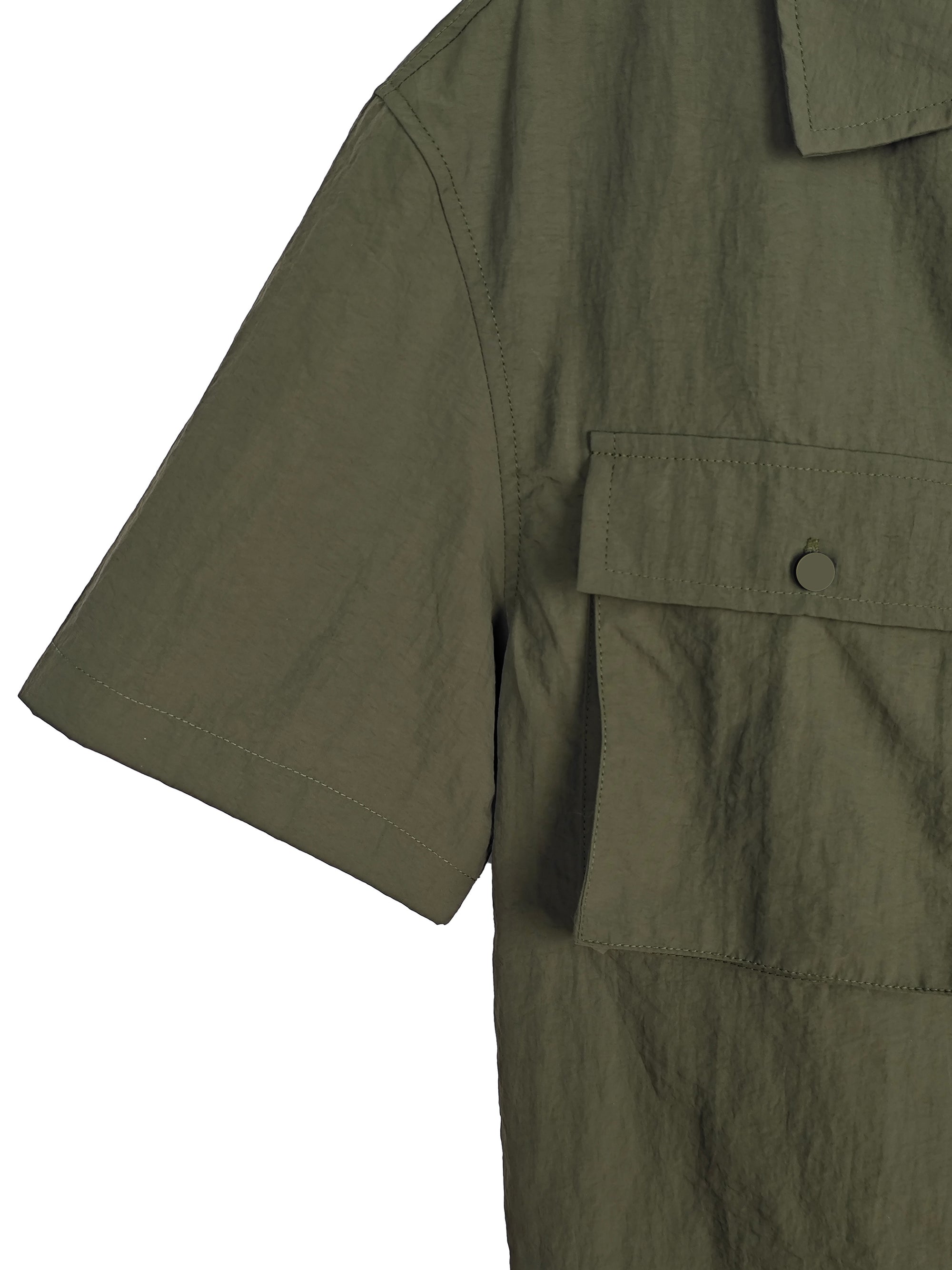 Relaxed Fit 100% Nylon Camp Collar Shirt - Short Sleeve Casual Top with Dual Button-Flap Chest Pockets