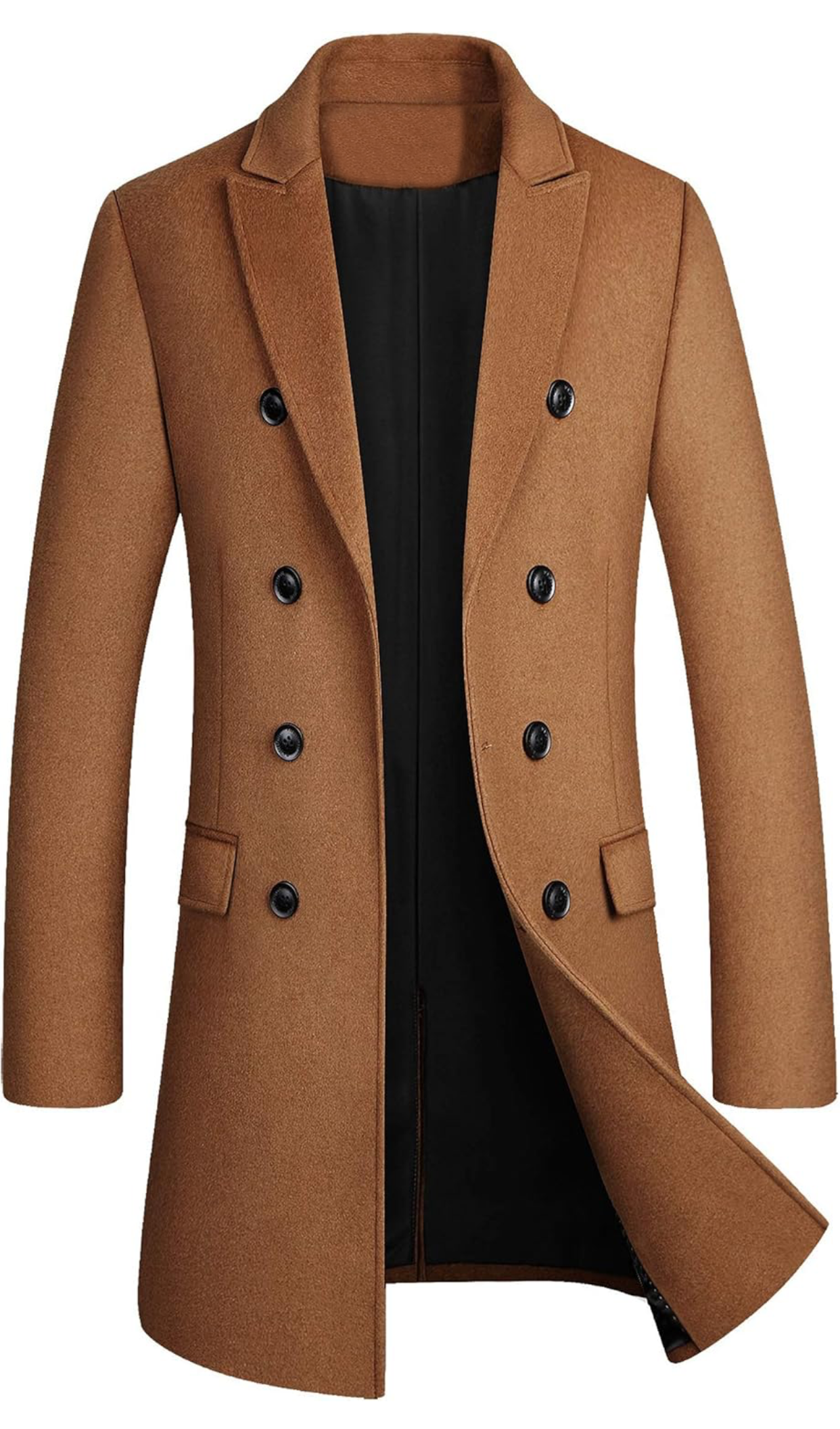 Men's Camel Double-Breasted Trench Coat - Timeless Wool-Blend Overcoat for Formal, Business & Casual Elegance