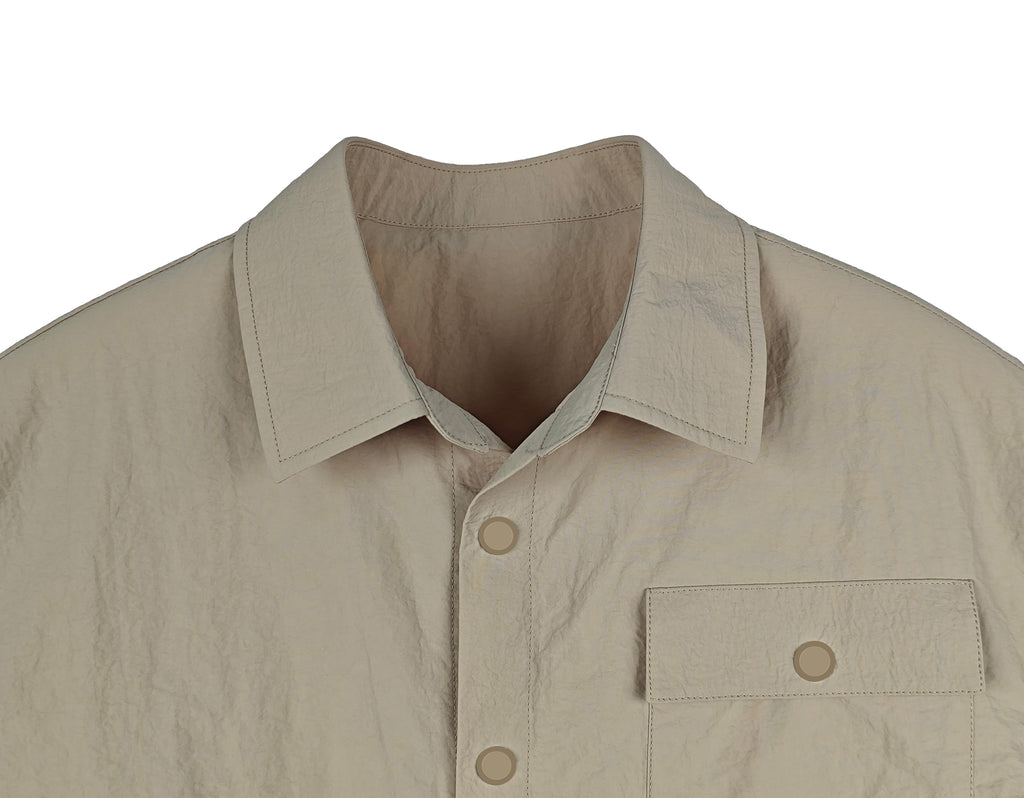 Men's Relaxed Fit 100% Nylon Short Sleeve Shirt - Button-Down Collared Casual Top with Multi Pockets