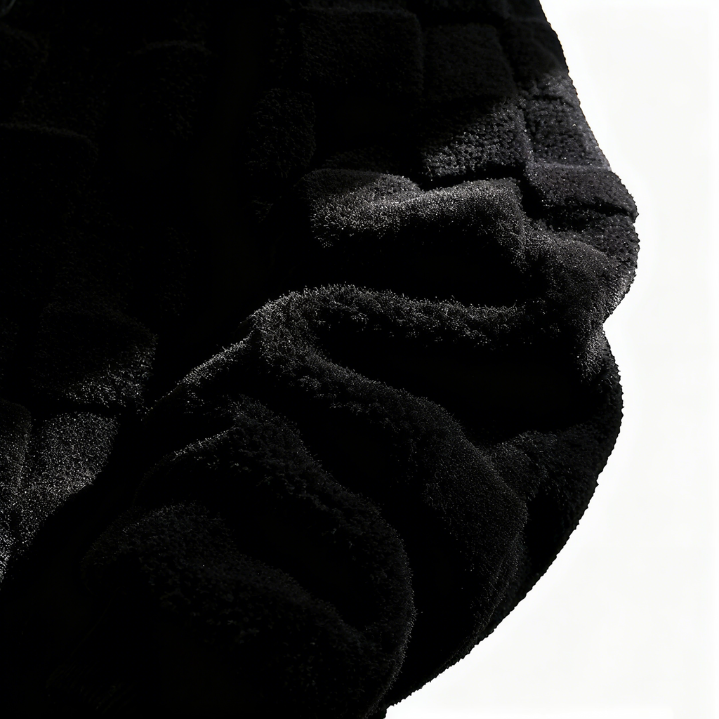 100% Polyester Black Fuzzy Checkered Hoodie: Edgy Style Meets Cloud-Like Comfort
