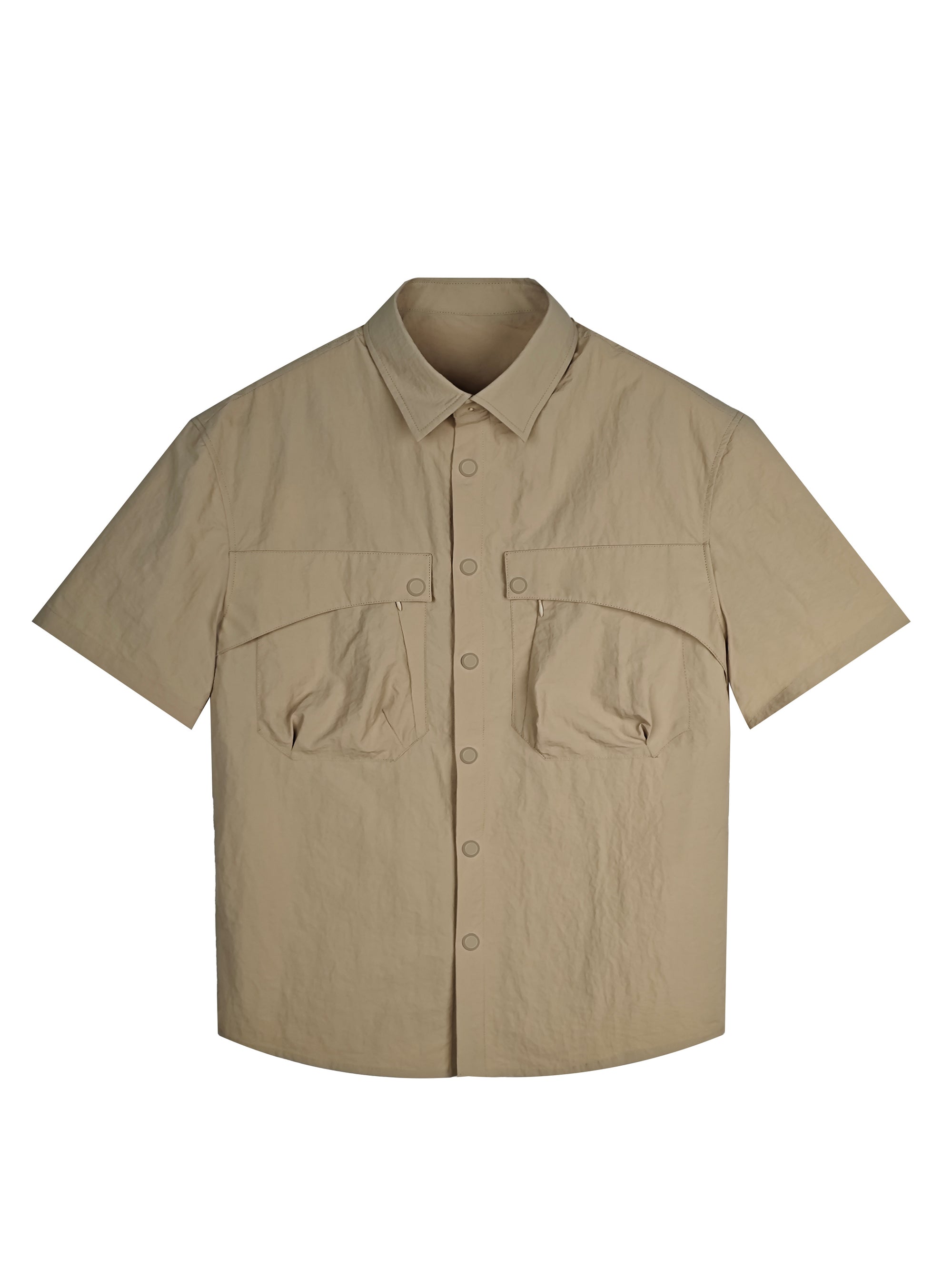 Men's Relaxed Fit 100% Nylon Short Sleeve Shirt - Button-Down Collared Casual Top with Flap Pockets