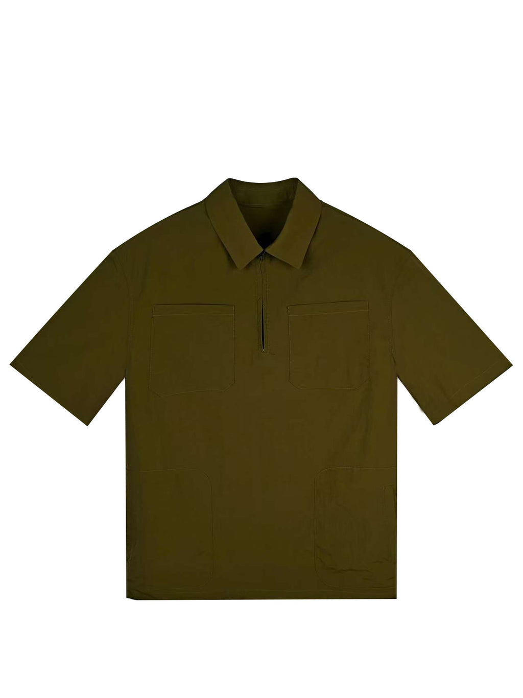 Men's Relaxed Fit 100% Nylon Polo Shirt - Half-Zip Collared Casual Top with Multi Pockets